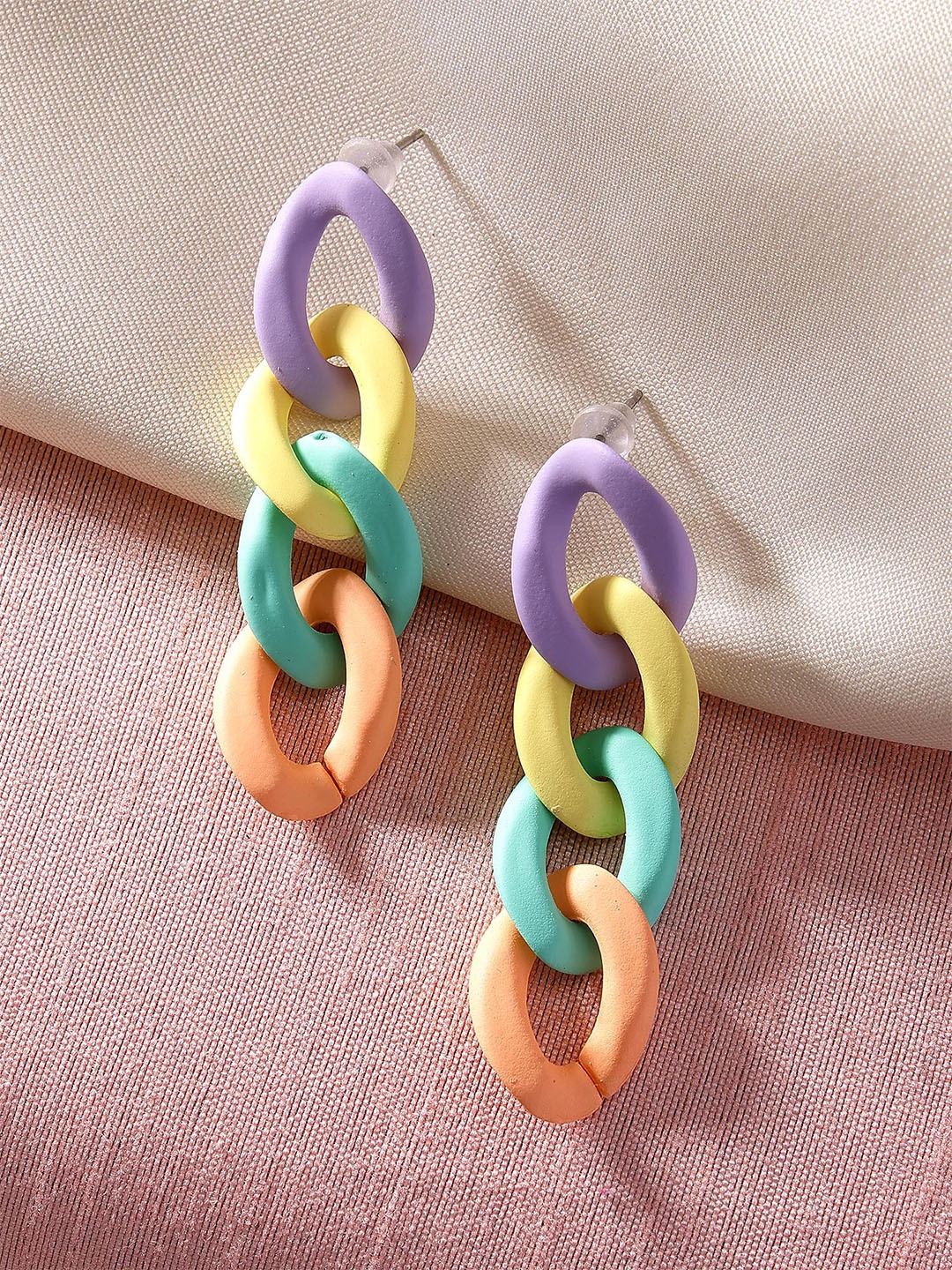 

Bohey by KARATCART Matte Finish Multicolor Curb Chain Drop Earrings, Purple