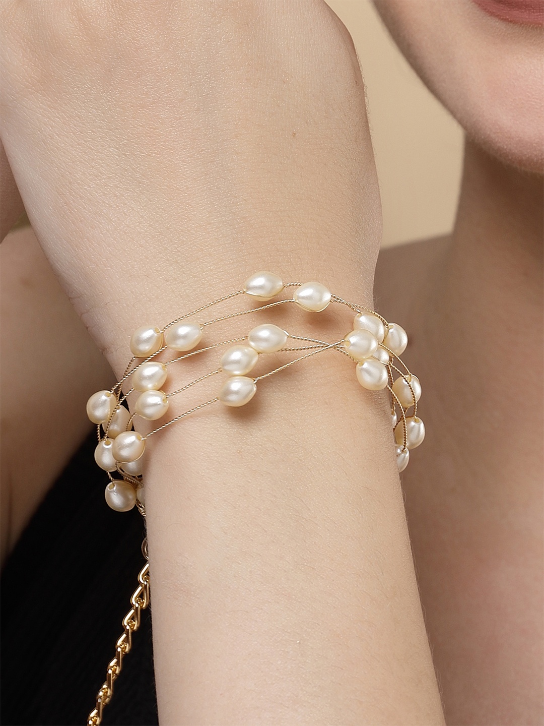 

Bohey by KARATCART Gold Plated Pearls Multistrand Bracelet