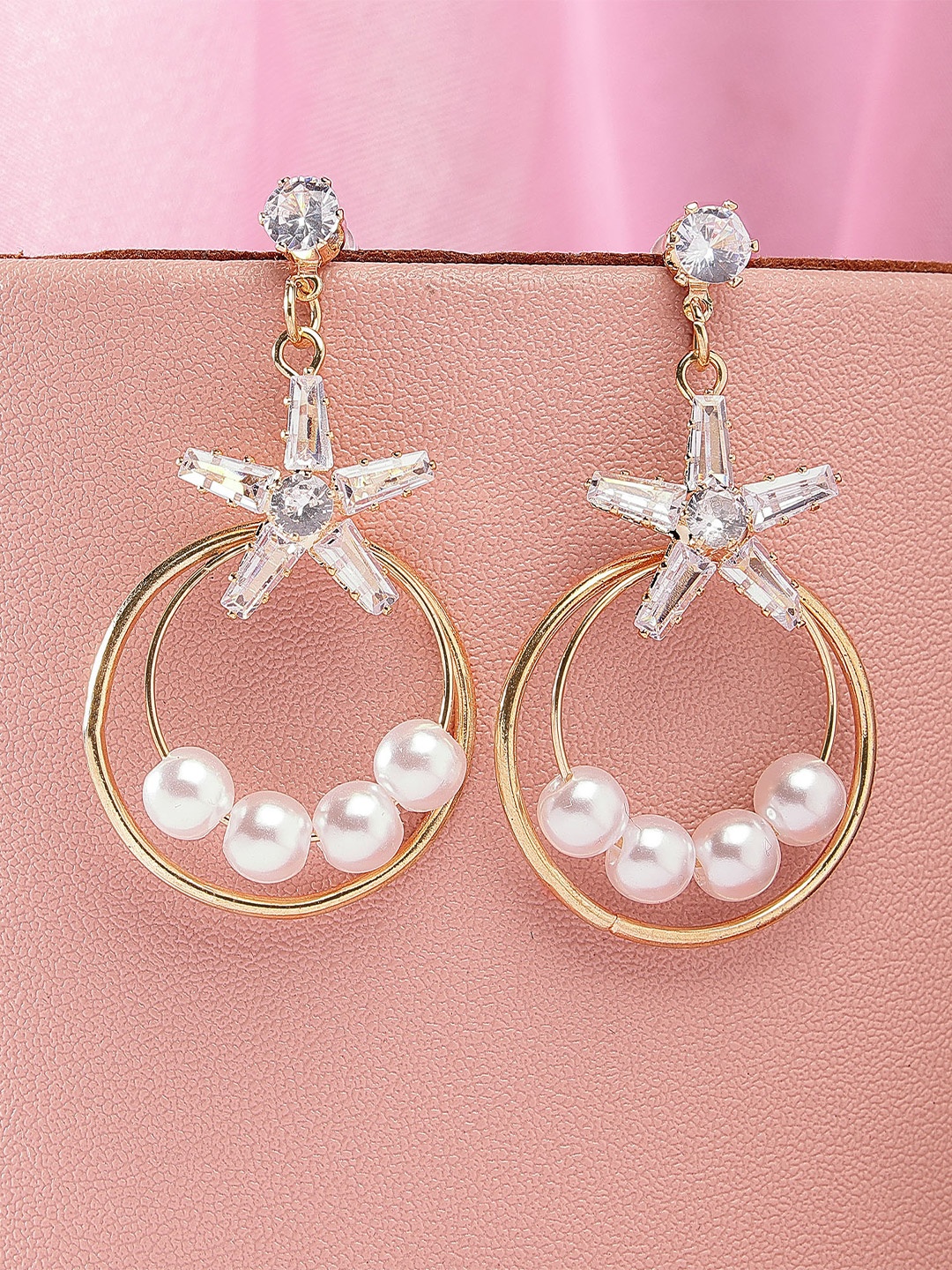 

Bohey by KARATCART Gold-Plated Cubic Zirconia Contemporary Drop Earrings