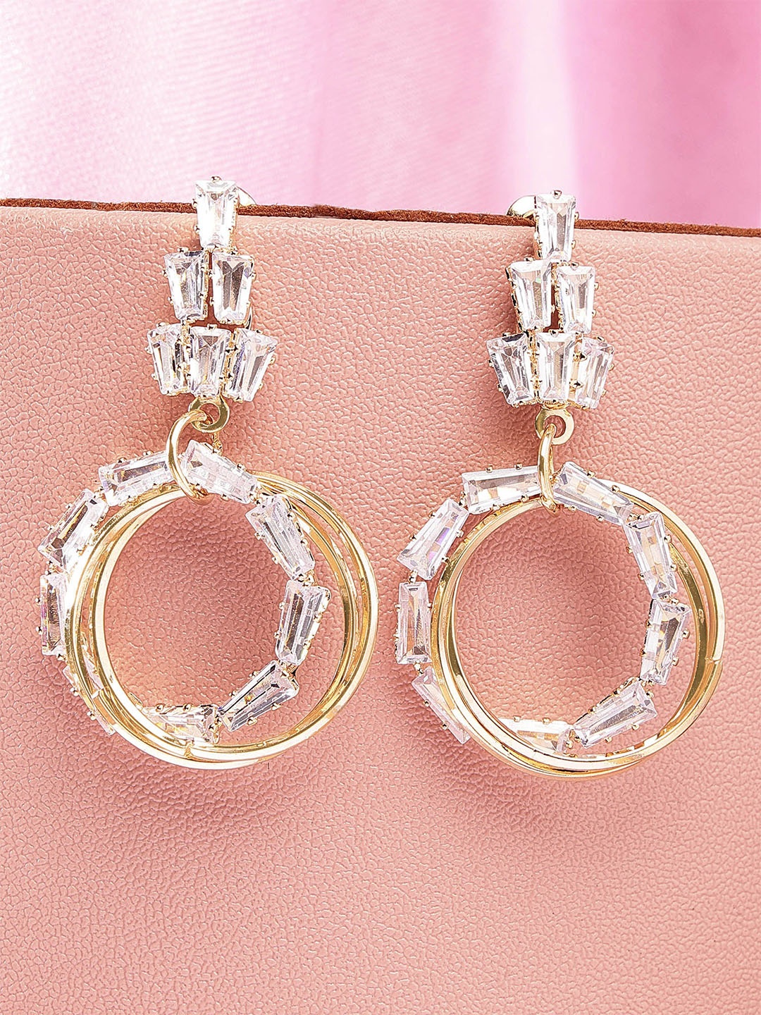 

Bohey by KARATCART Gold Plated Cubic Zirconia Contemporary Drop Earrings