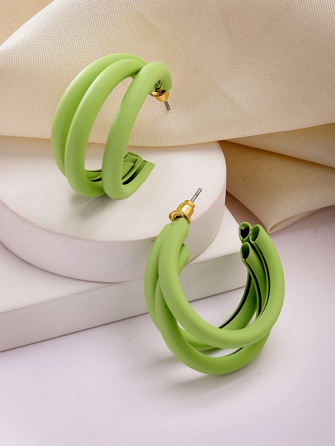 

Bohey by KARATCART Contemporary Half Hoop Earrings, Lime green