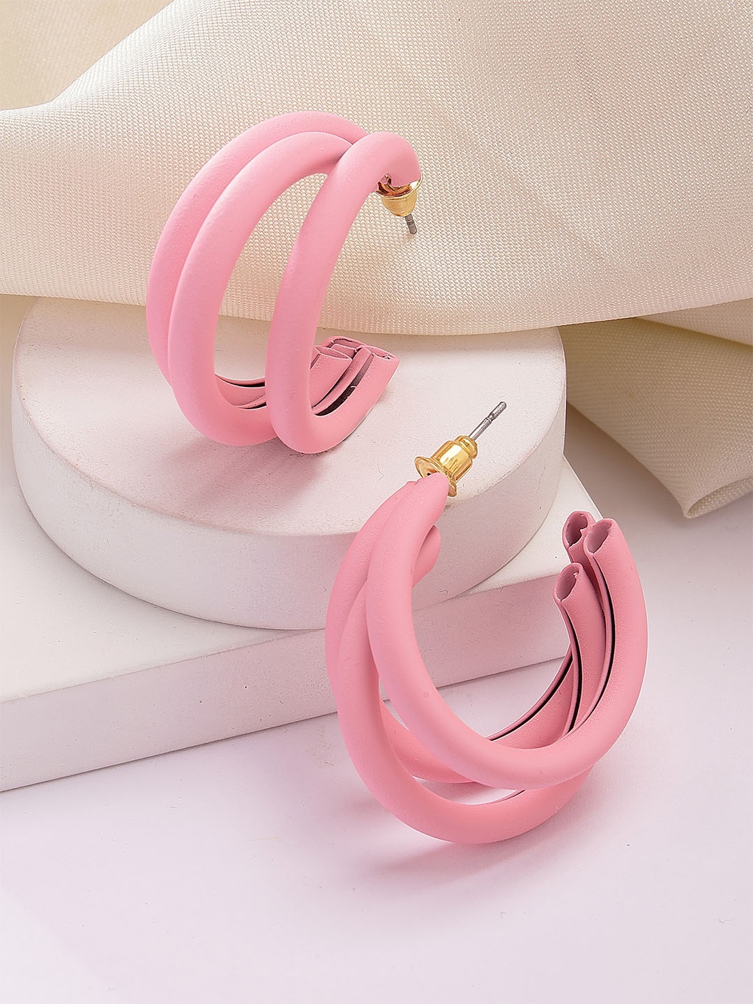 

Bohey by KARATCART Gold Plated Contemporary Half Hoop Earrings, Pink