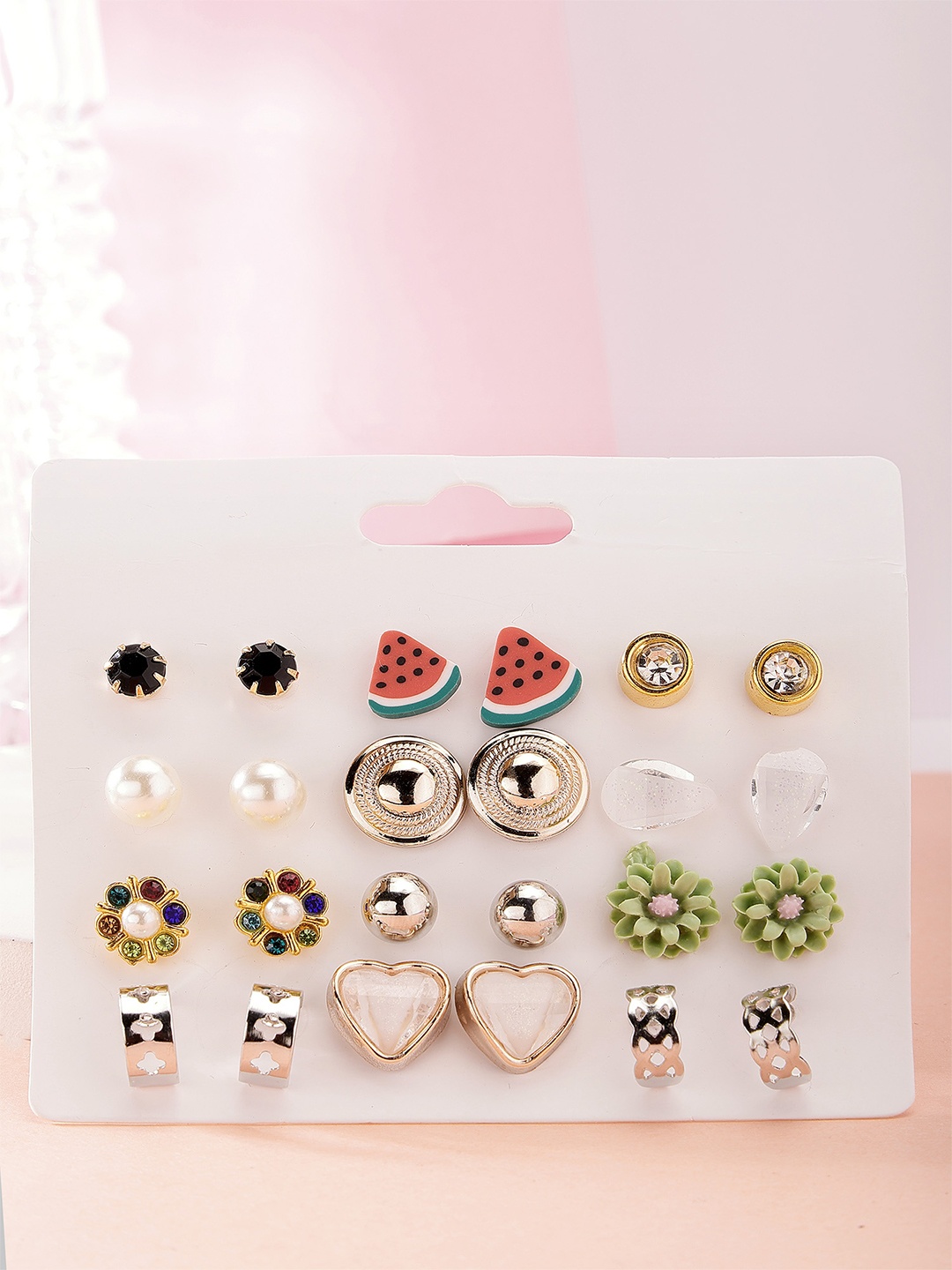 

Bohey by KARATCART Set Of 12 Gold Plated Contemporary Studs