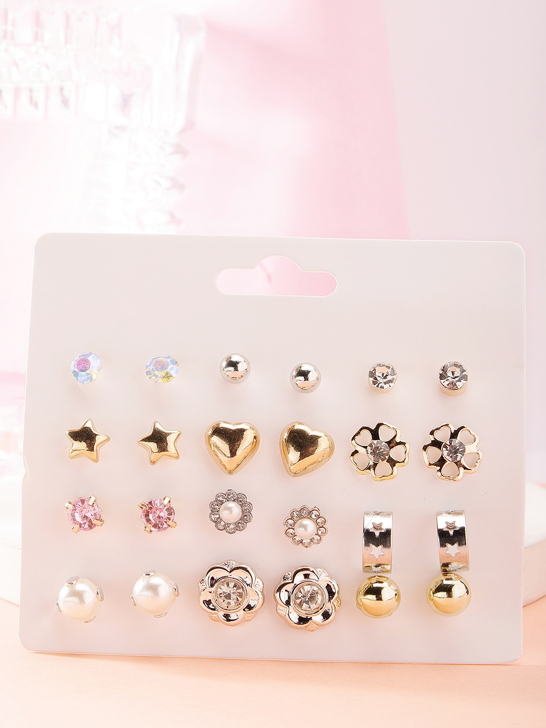 

Bohey by KARATCART Set Of 12 Gold Plated Contemporary Studs