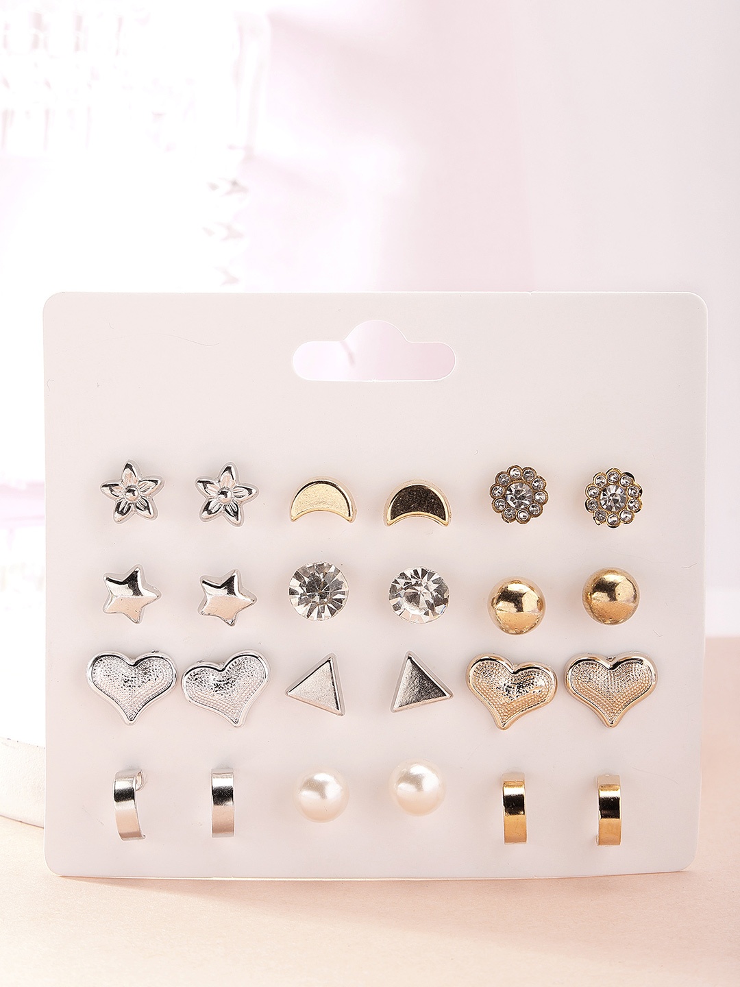 

Bohey by KARATCART Set Of 12 Gold-Plated Cubic Zirconia Studded Contemporary Studs