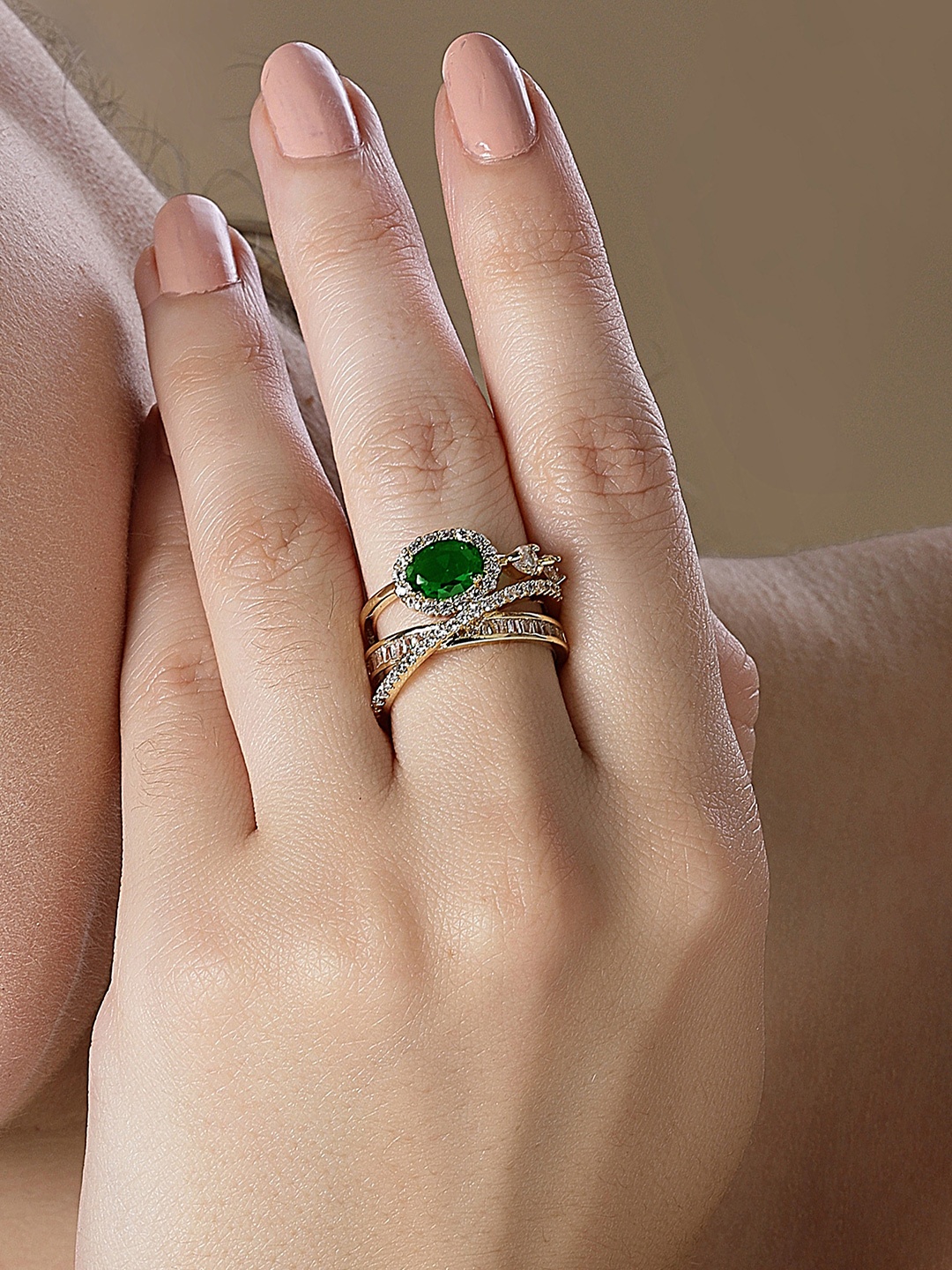 

Bohey by KARATCART Gold-Plated CZ Studded Finger Ring