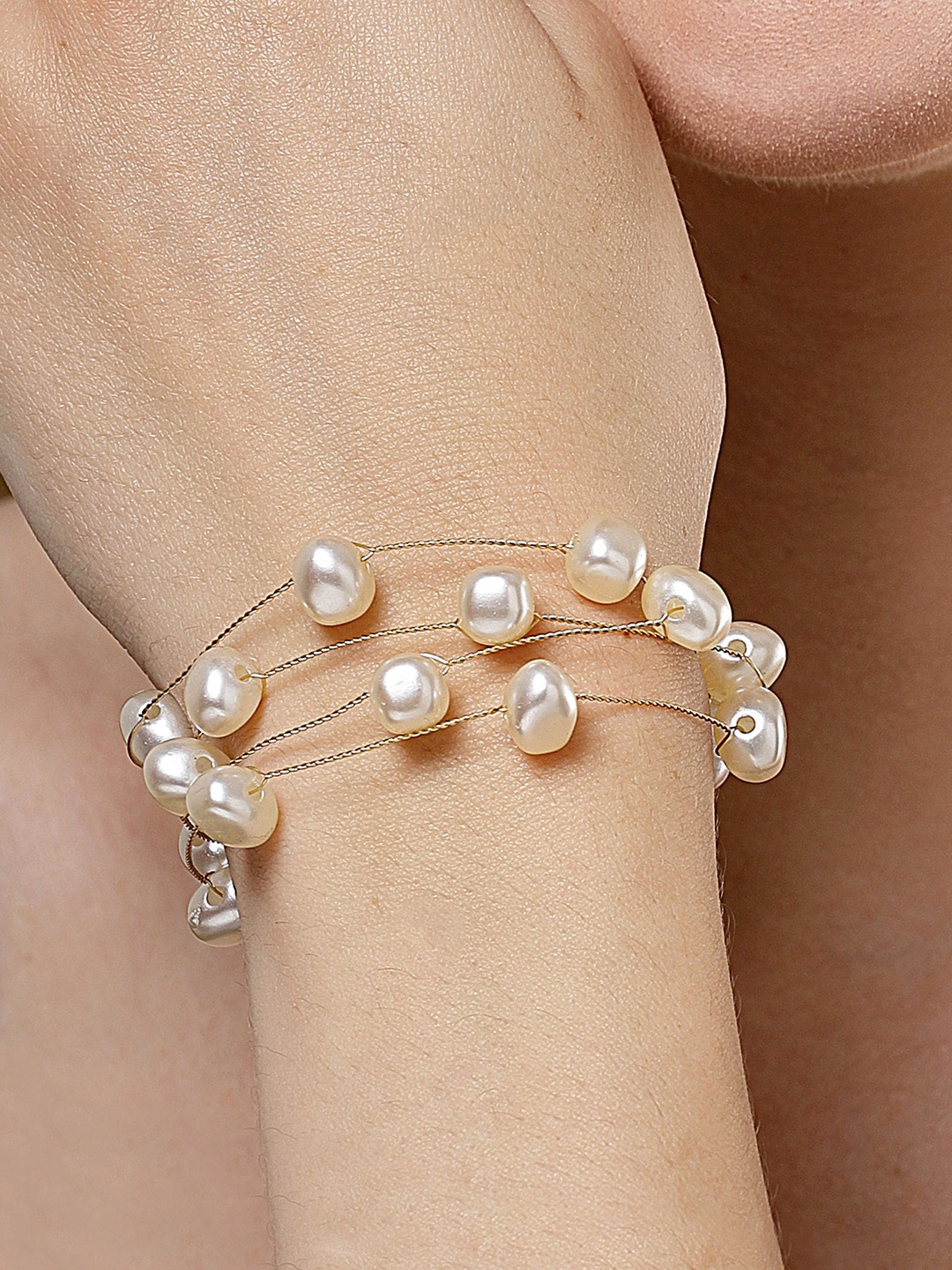 

Bohey by KARATCART Gold Plated Pearls Multistrand Bracelet