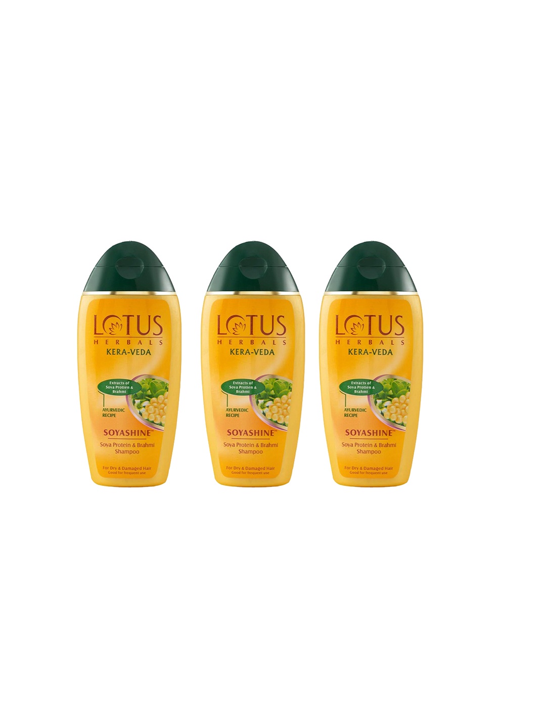 

Lotus Herbals Set Of 3 Kera-Veda Soyashine Soya Protein & Brahmi Shampoo- 200ml Each, Yellow