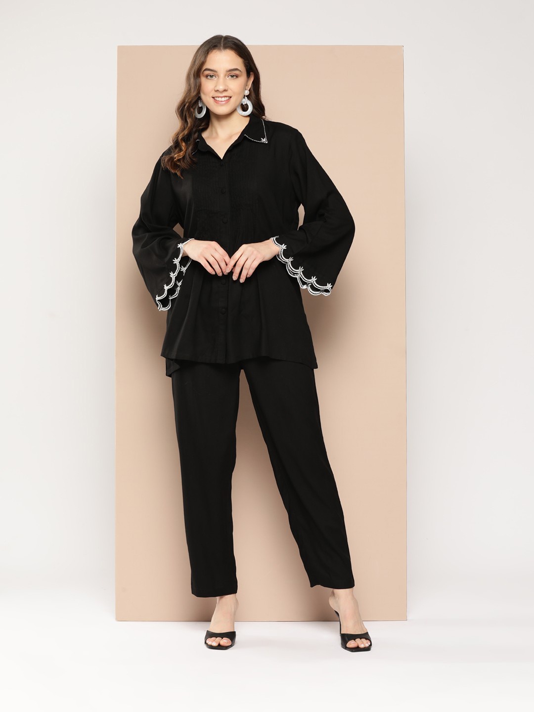

Trendmalls Striped Tunic With Trousers, Black