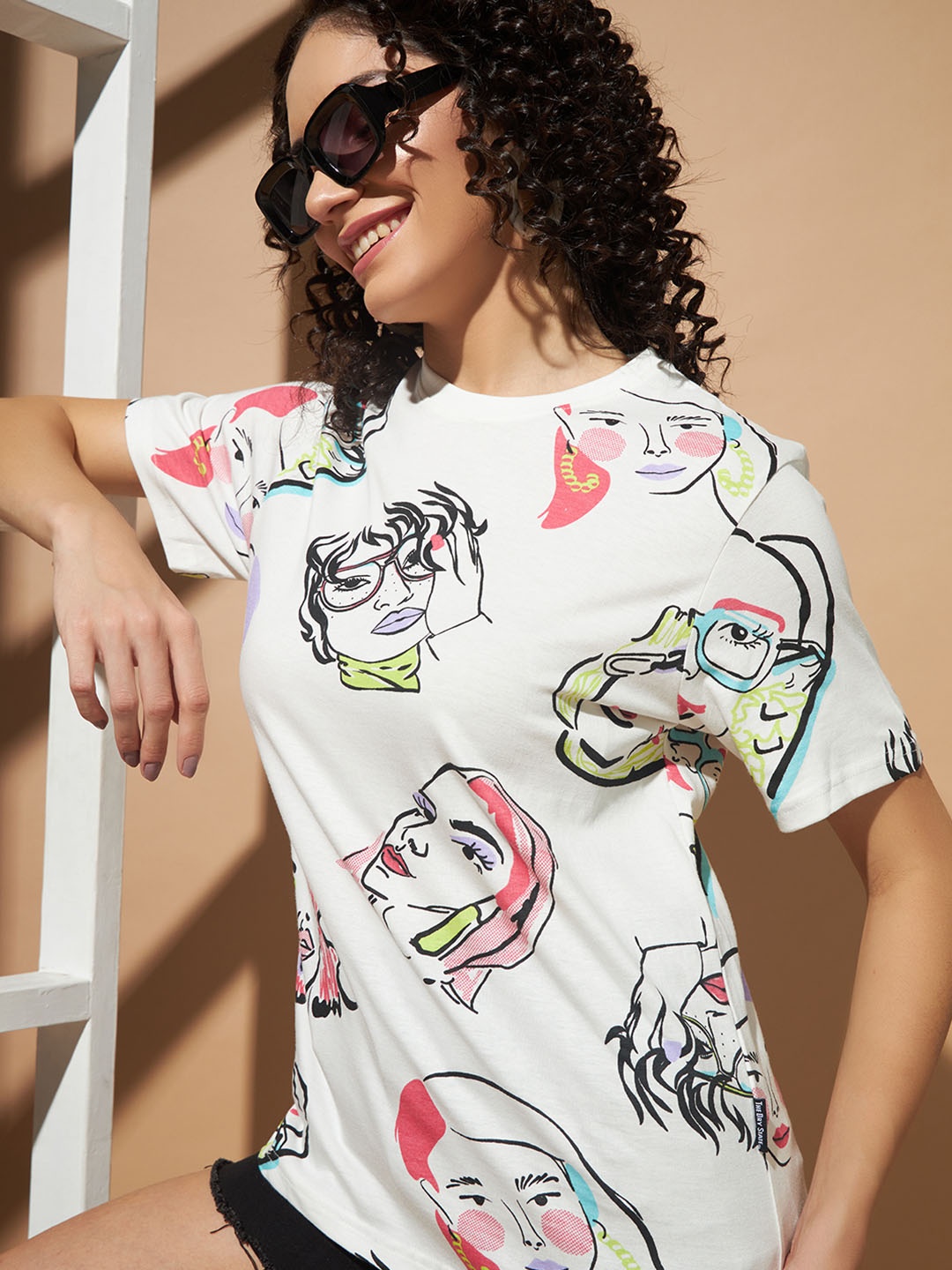 

The Dry State Women Graphic Printed Round Neck Cotton Oversized T-Shirt, Off white