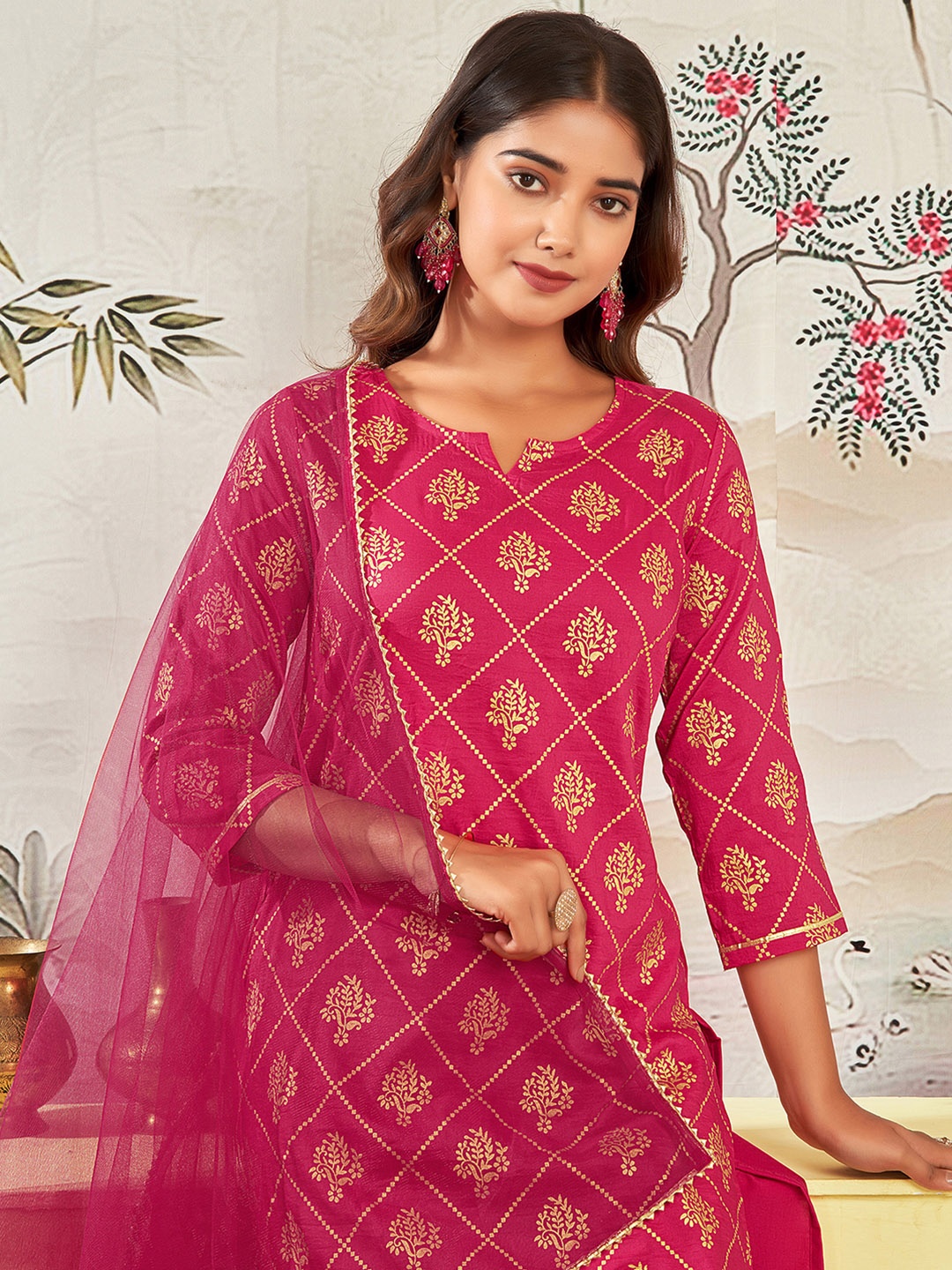 

KALINI Ethnic Motifs Printed Kurta with Trousers & Dupatta, Gold