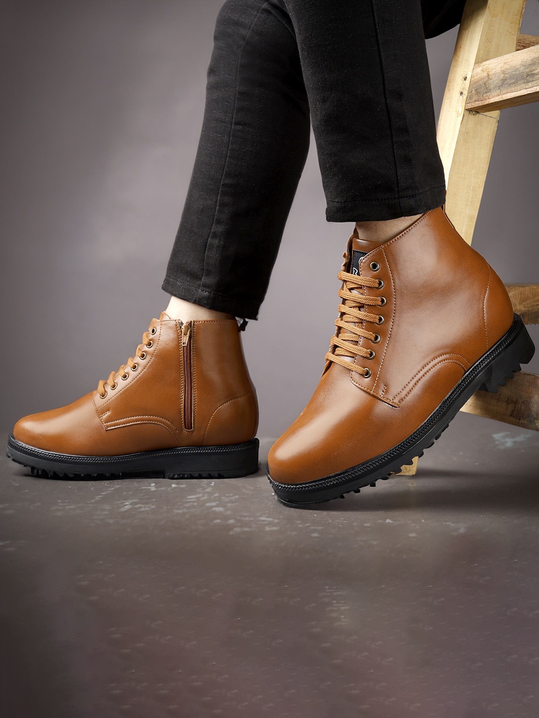 

Bxxy Men Formal Flatform Heeled Lace-up Boots, Tan