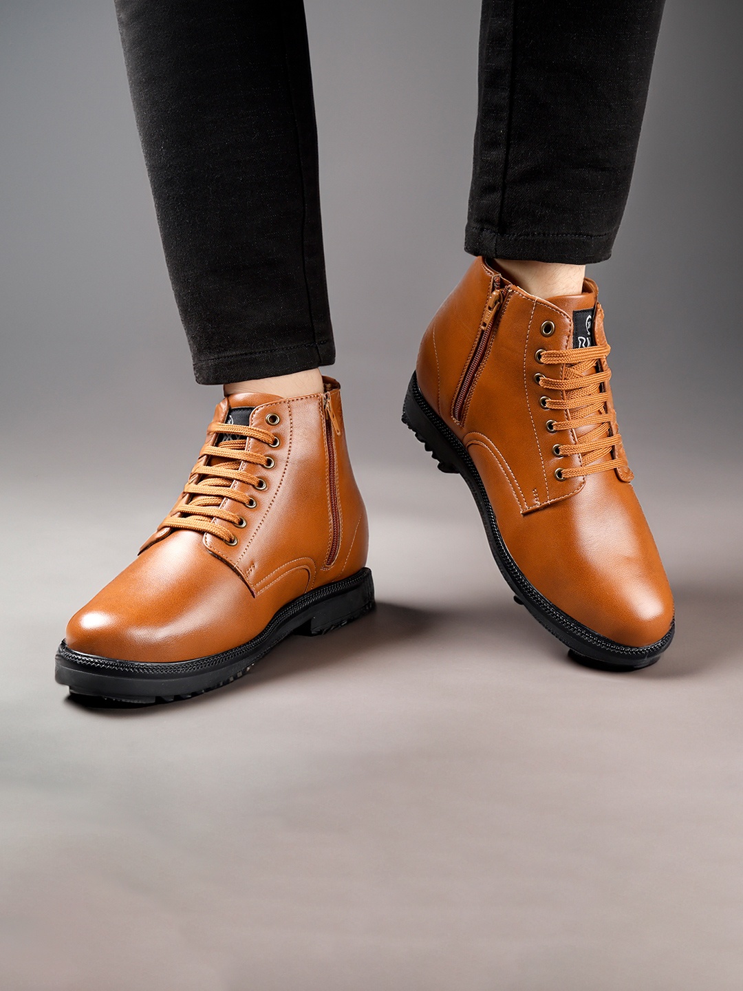 

Bxxy Men Hidden Elevator Formal Lace-up Boots, Tan