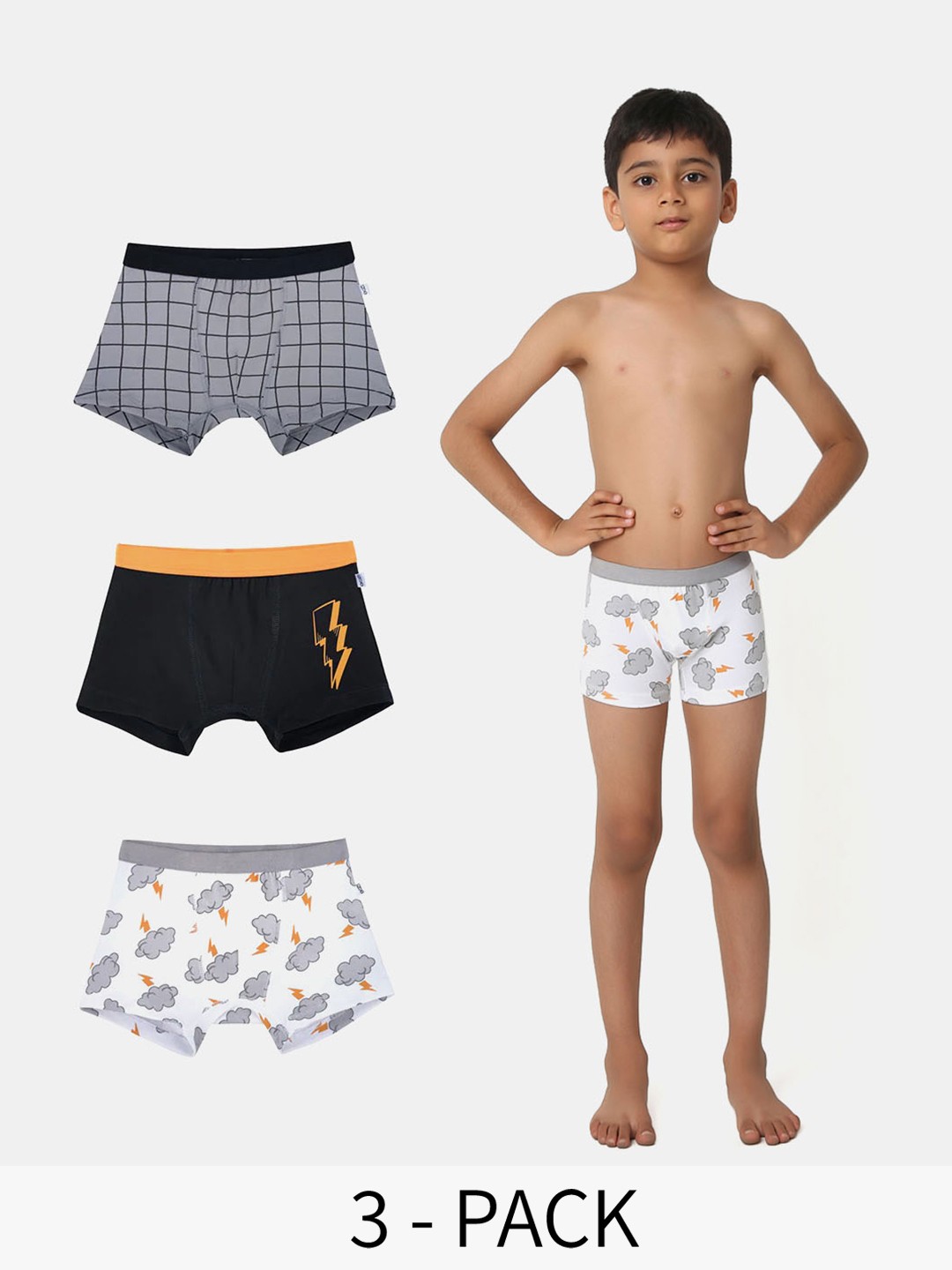 

You Got Plan B Boy Pack Of 3 Printed Trunks BXB-Thunderstorm: 4-6-White, Grey, Black
