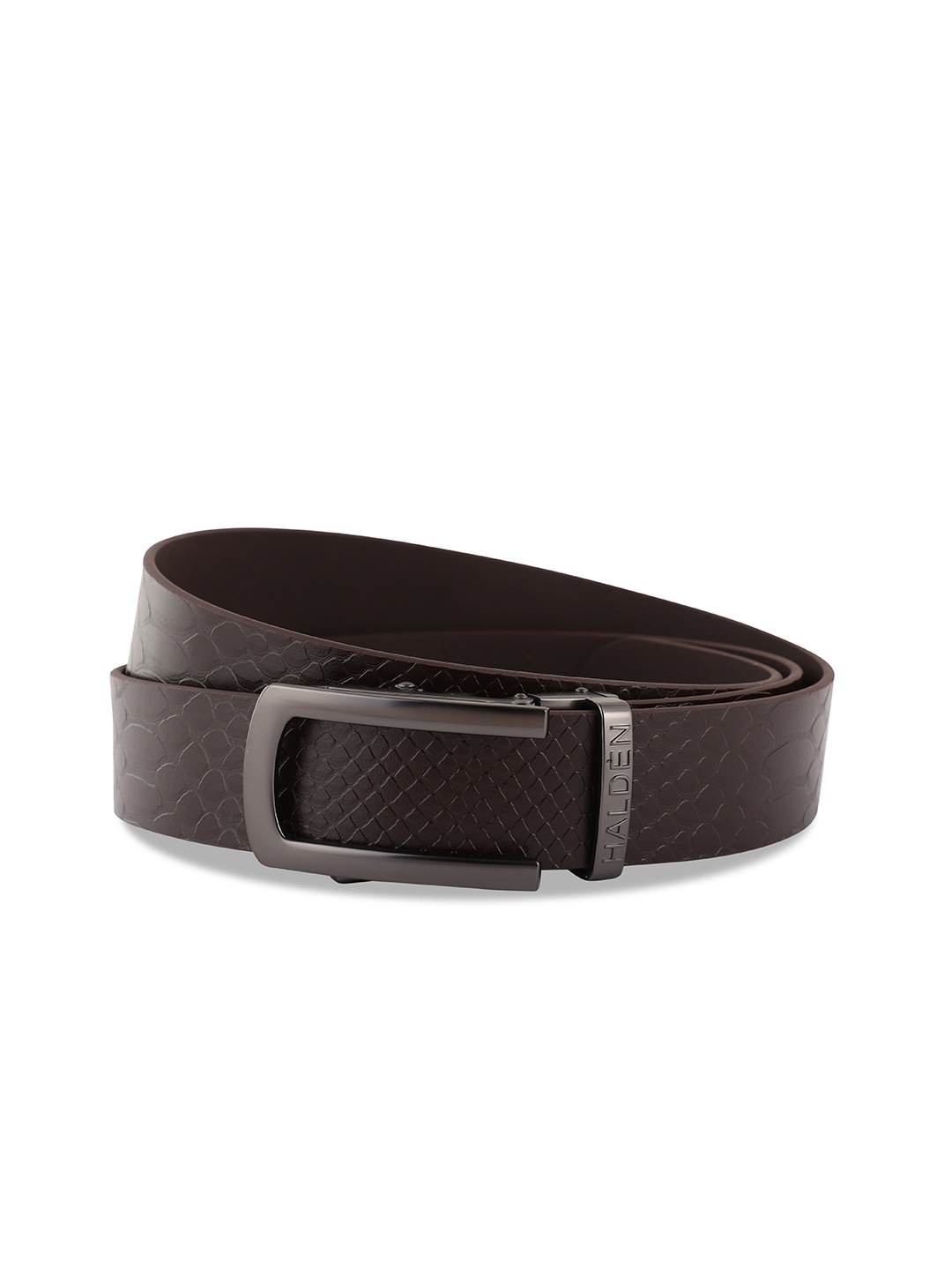 

HALDEN Men Slider Buckle Closure Textured Casual Belt, Brown