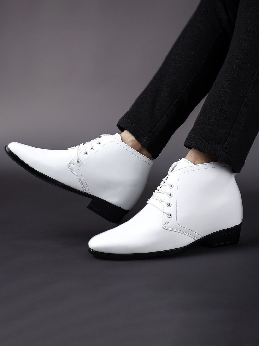 

Bxxy Men Hidden Elevator Formal Lace-up Boots, White