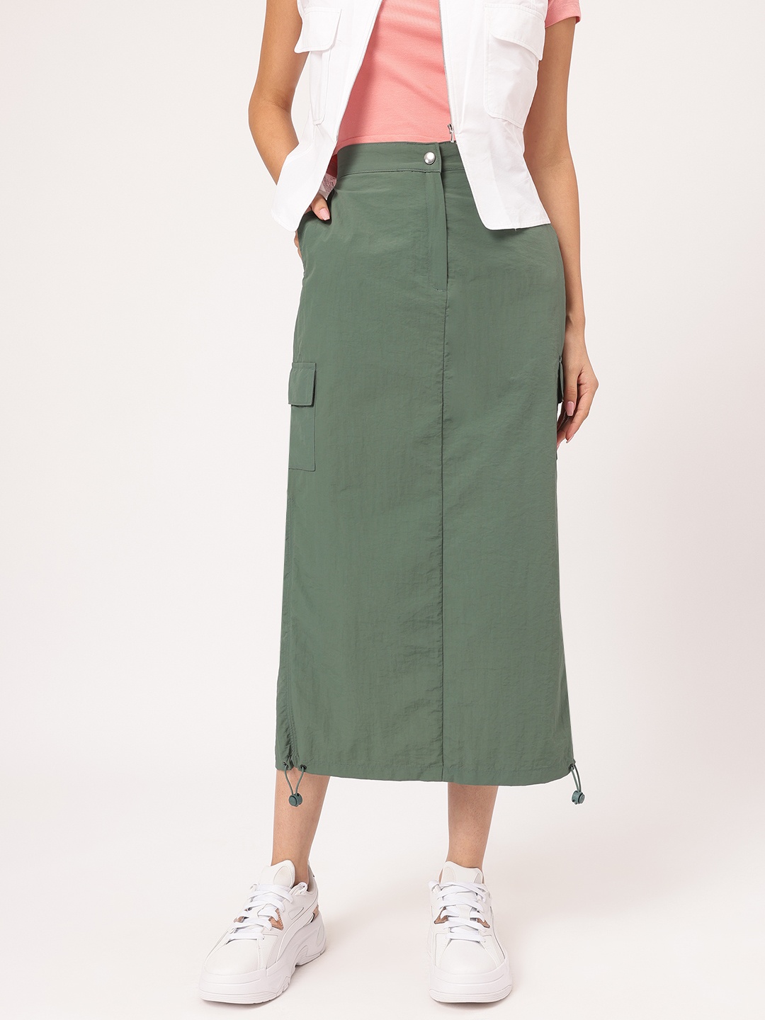 

DressBerry Verdant Ventures Cargo-Style Straight Midi Skirt, Green