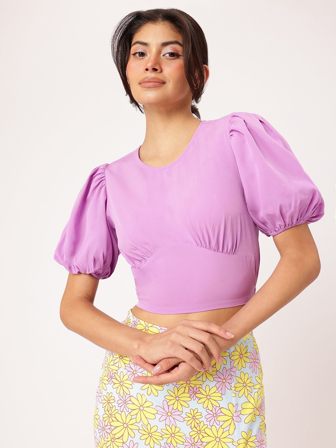 

DressBerry Pleated Perfection Crop Top, Lavender