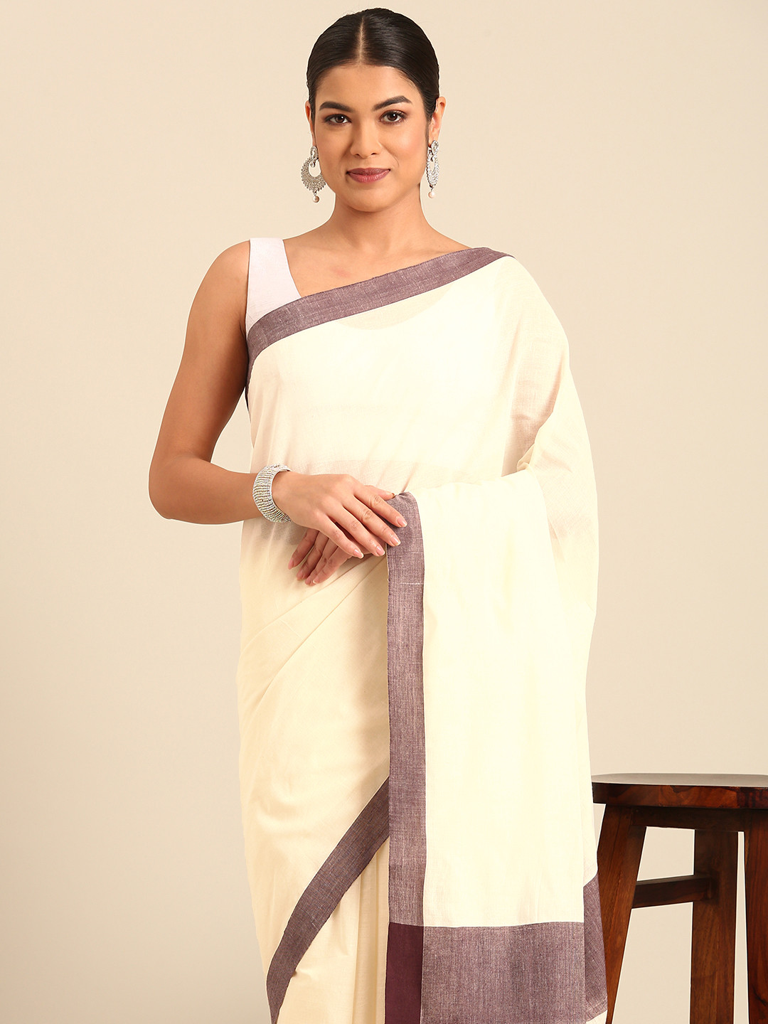 

Kalyan Silks Kasavu Saree, Cream