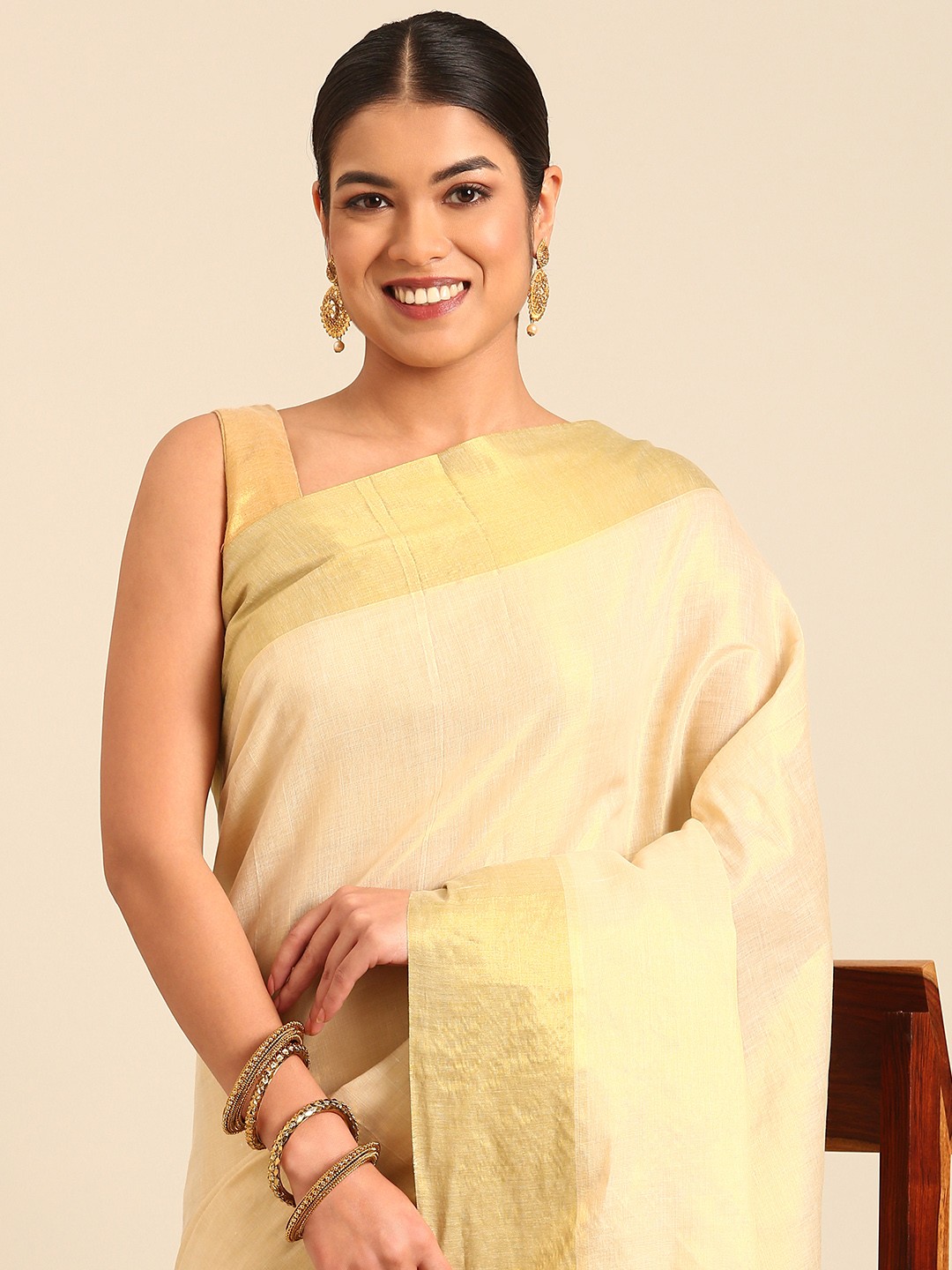 

Kalyan Silks Zari Kasavu Saree, Cream