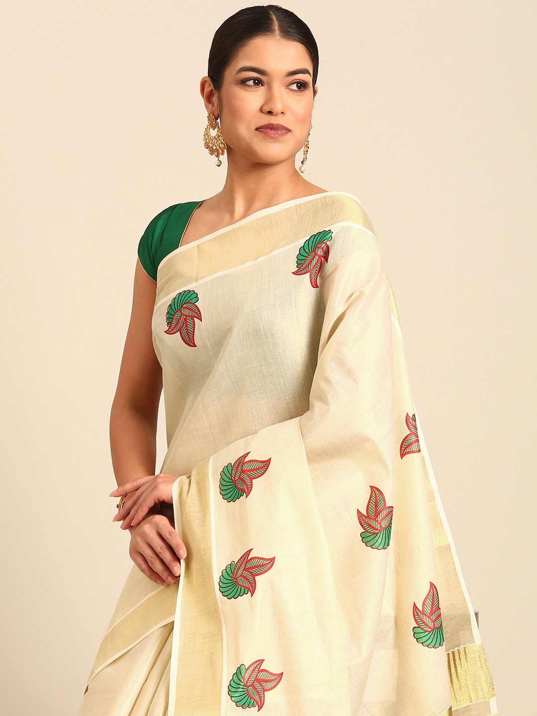 

Kalyan Silks Ethnic Motifs Zari Kasavu Saree, Cream