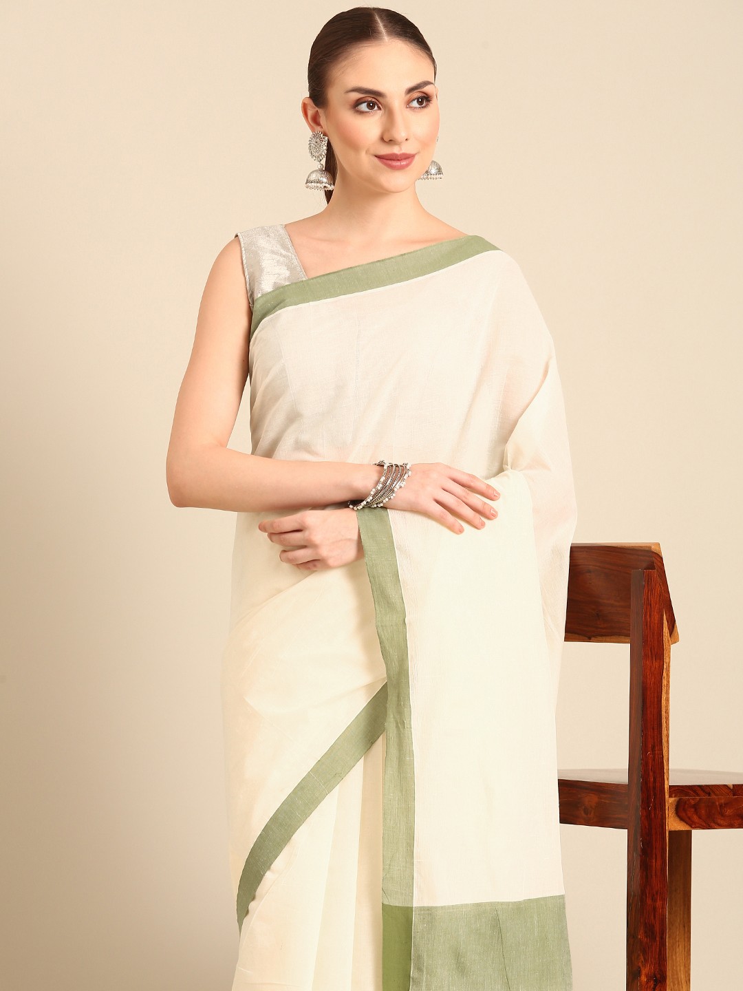 

Kalyan Silks Kasavu Saree, Cream