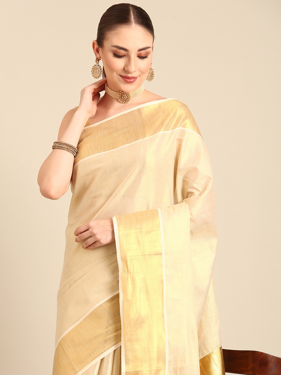 

Kalyan Silks Zari Kasavu Saree, Cream