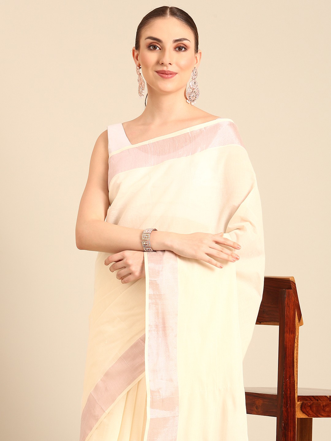 

Kalyan Silks Zari Kasavu Saree, Cream