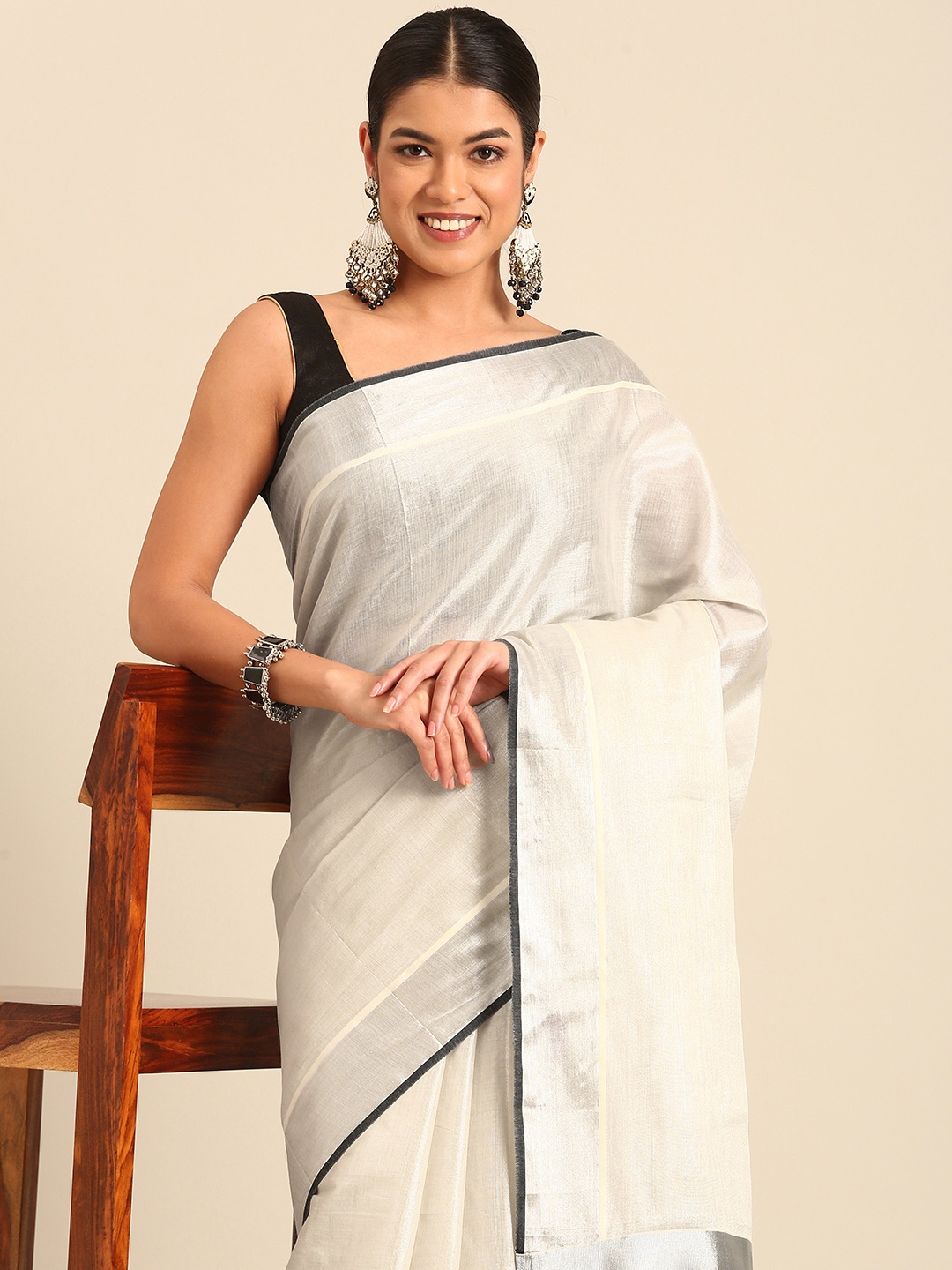 

Kalyan Silks Zari Kasavu Saree, Cream