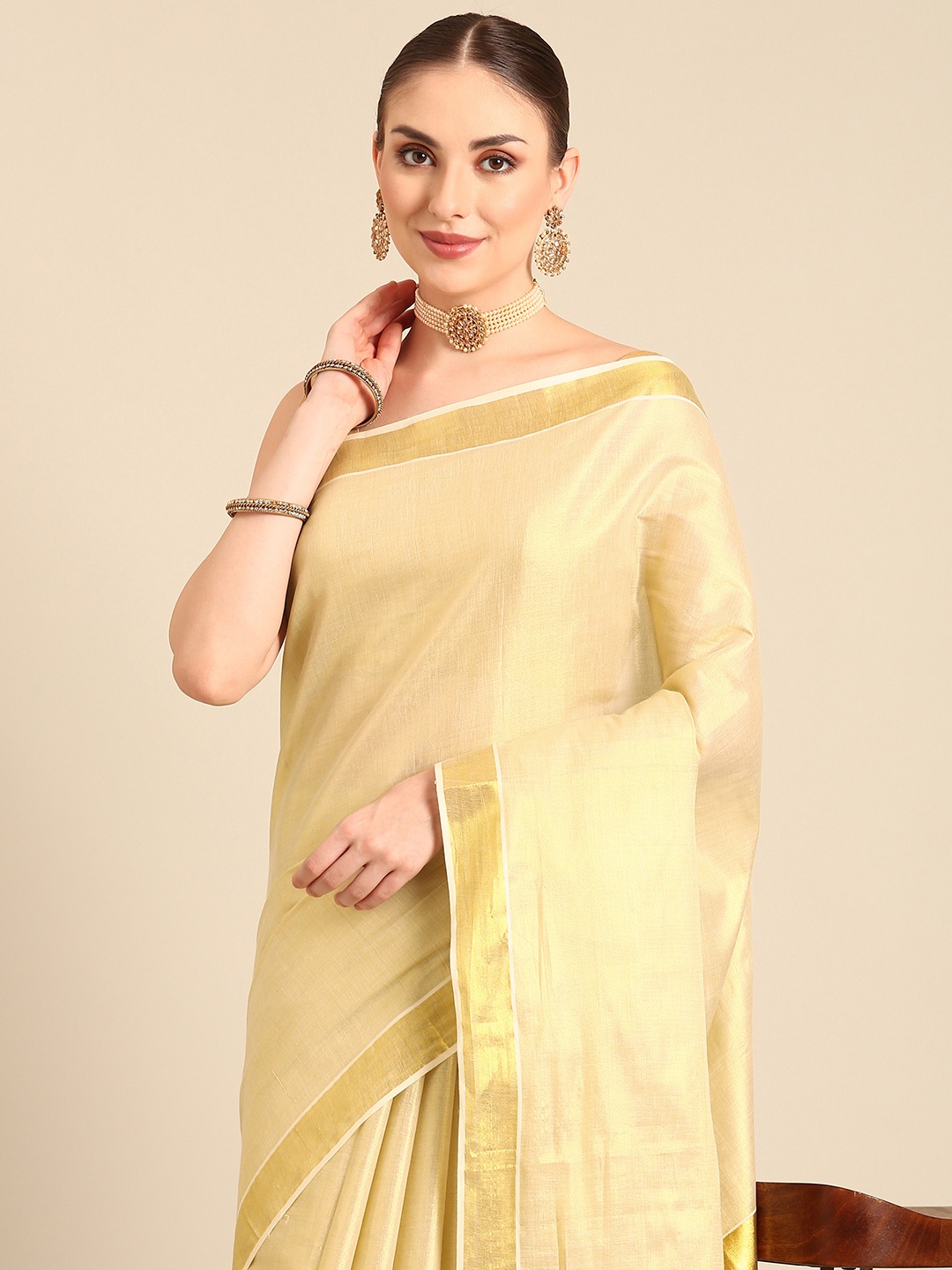 

Kalyan Silks Zari Kasavu Saree, Cream