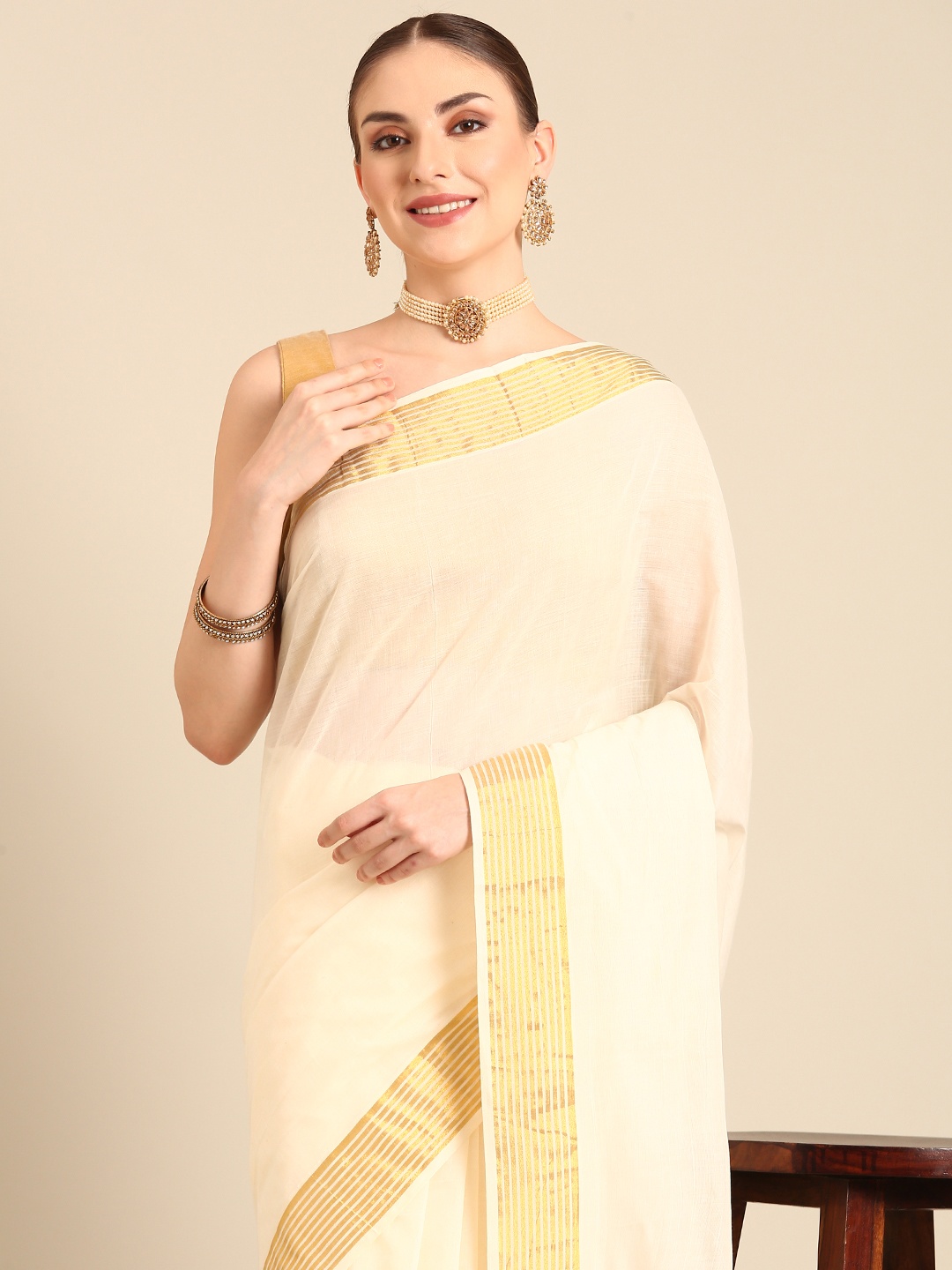 

Kalyan Silks Zari Kasavu Saree, Cream