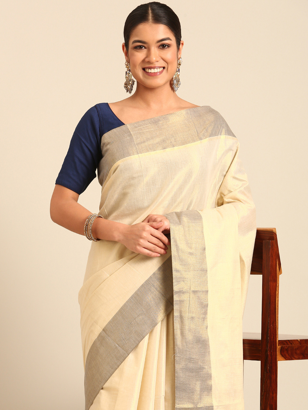 

Kalyan Silks Kasavu Saree, Cream