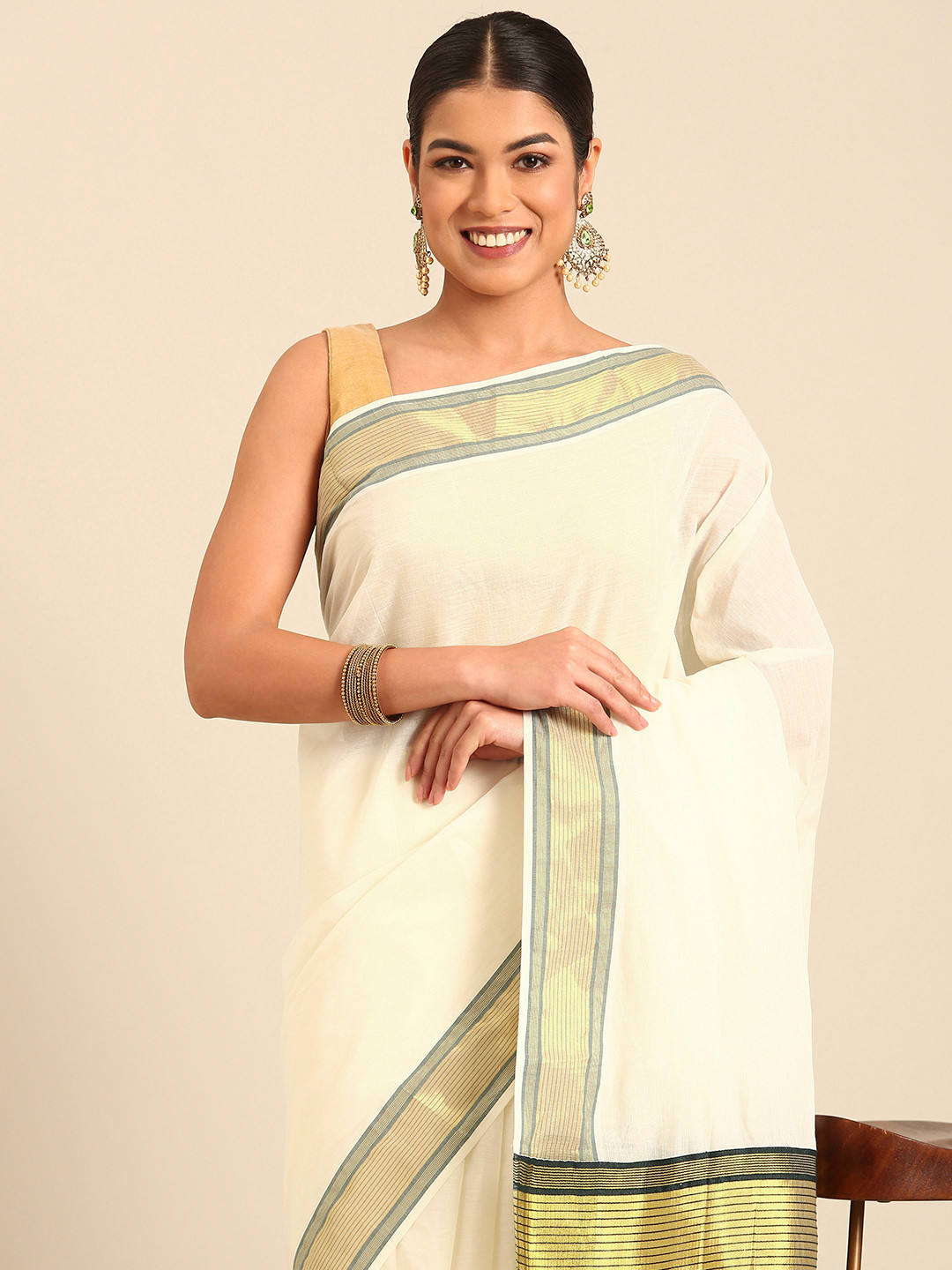 

Kalyan Silks Zari Kasavu Saree, Cream