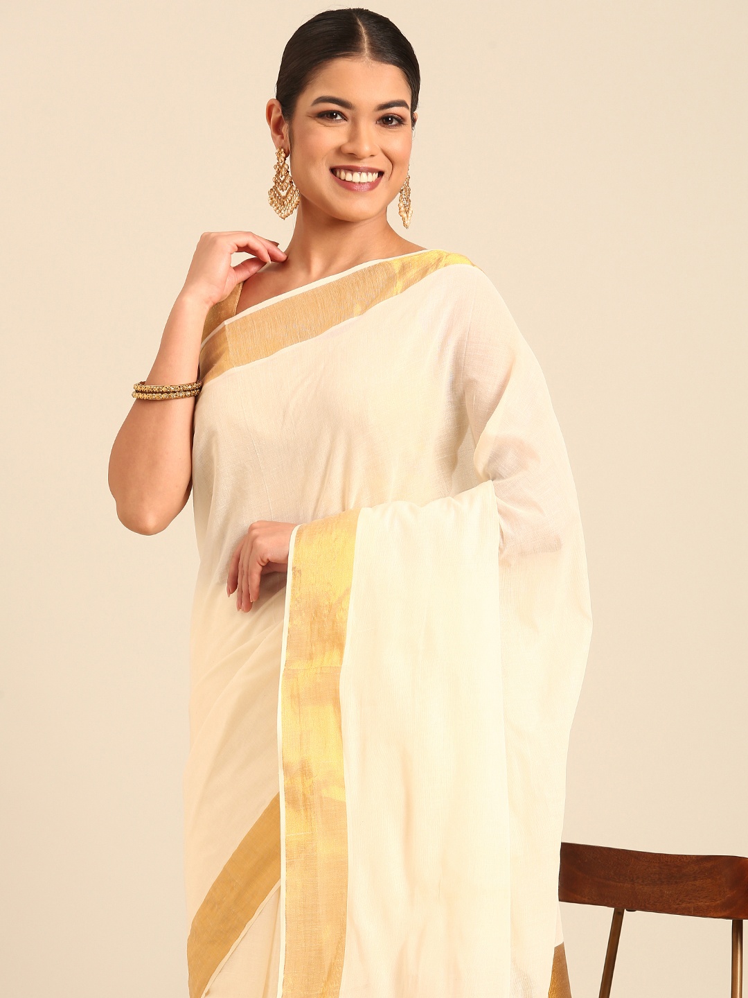

Kalyan Silks Zari Kasavu Saree, Cream