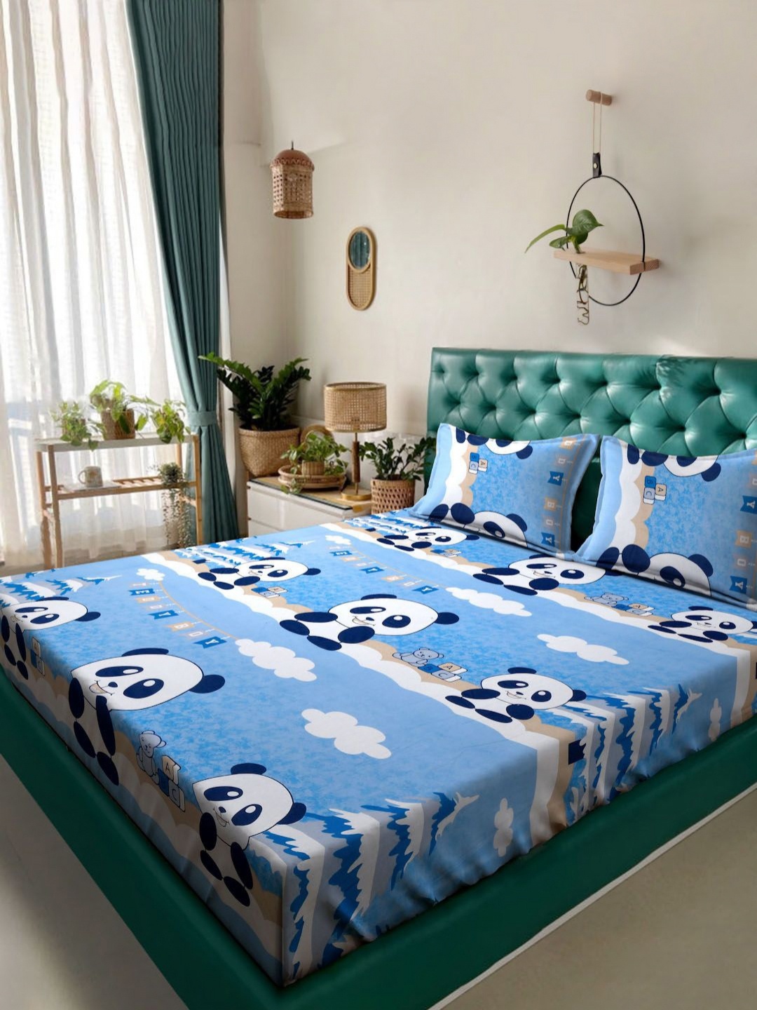 

KLOTTHE Blue Printed 400 TC Pure Cotton Double King Bedsheet & 2 Pillow Covers
