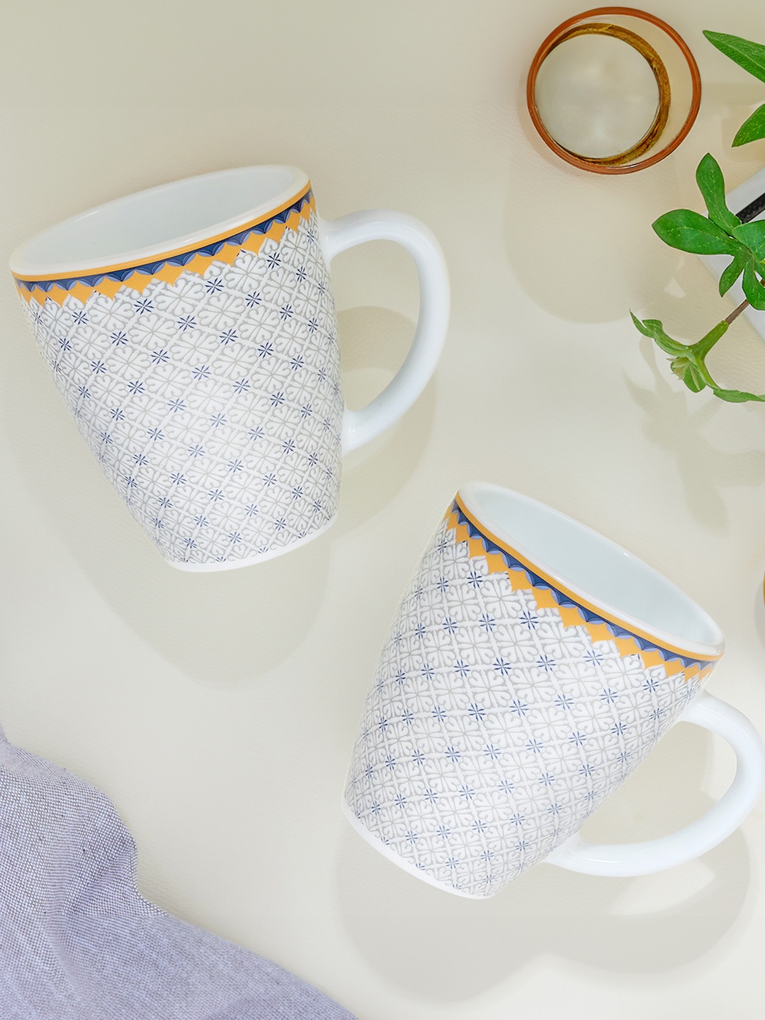 

Larah by BOROSIL Premia Series Kosmia White 2 Pcs Printed Opalware Mugs 390 ml Each