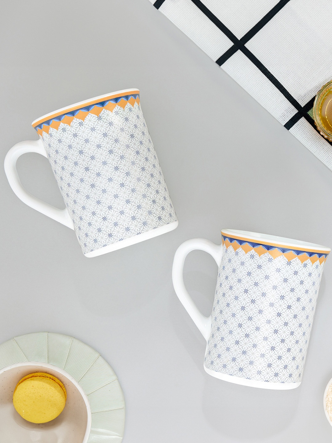 

Larah by BOROSIL Premia Series Kosmia White 2 Pcs Printed Opalware Mugs 350 ml Each