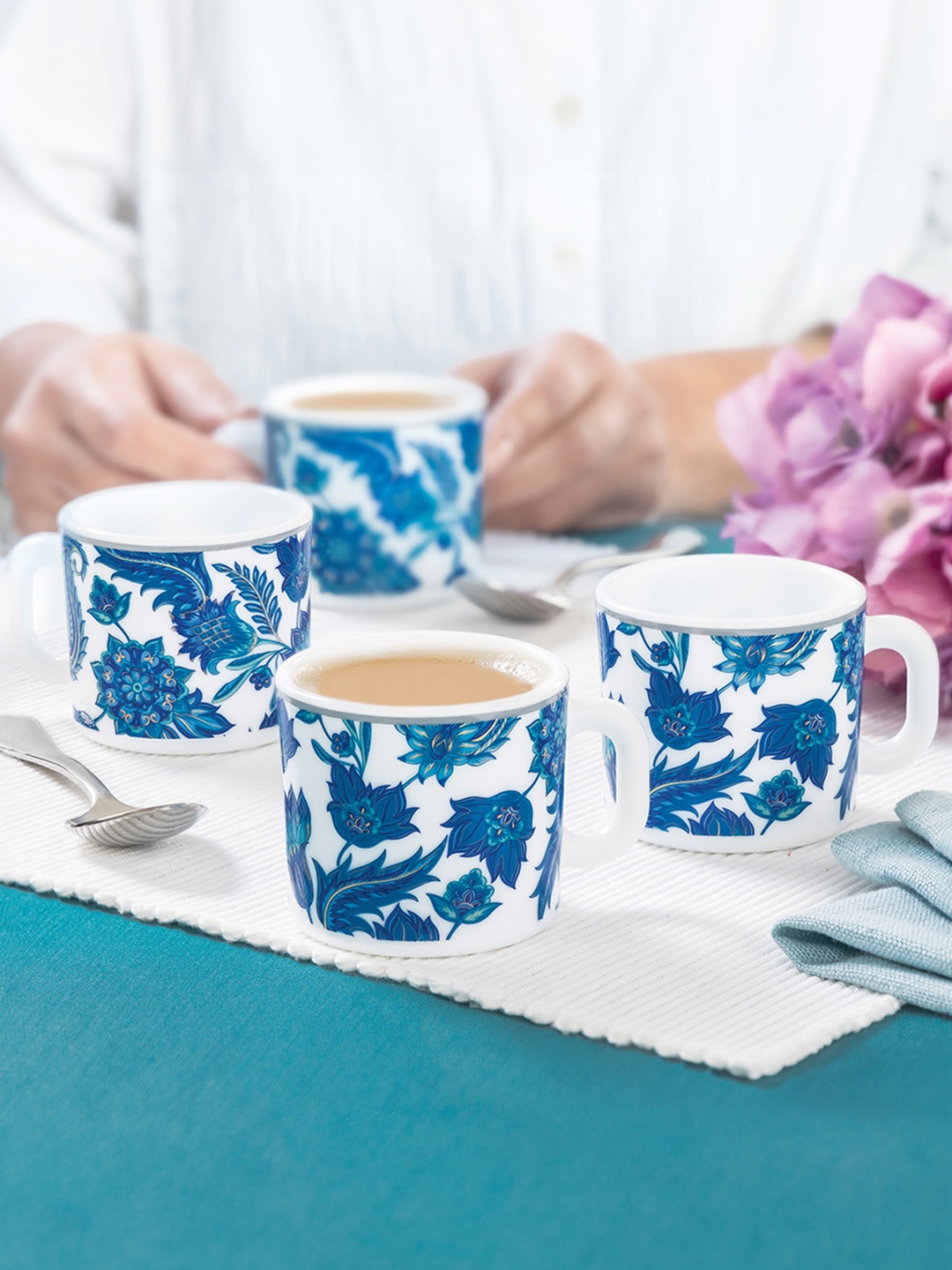 

Larah by BOROSIL Premia Series New Iris White 6Pcs Floral Printed Opalware Cups 100ml Each