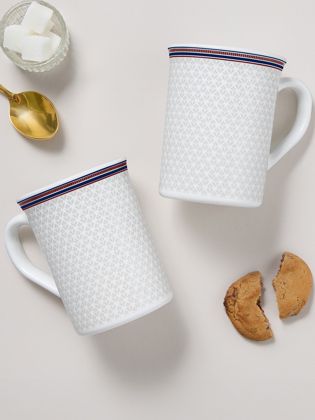 

Larah by BOROSIL Premia Series Starlight White 2Pcs Printed Opalware Mugs 350ml Each