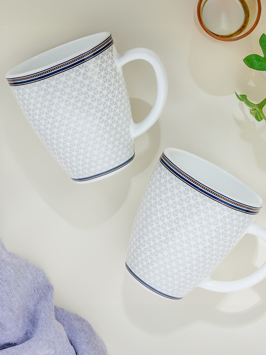 

Larah by BOROSIL Premia Series Starlight White 2Pcs Printed Opalware Mugs 390ml Each