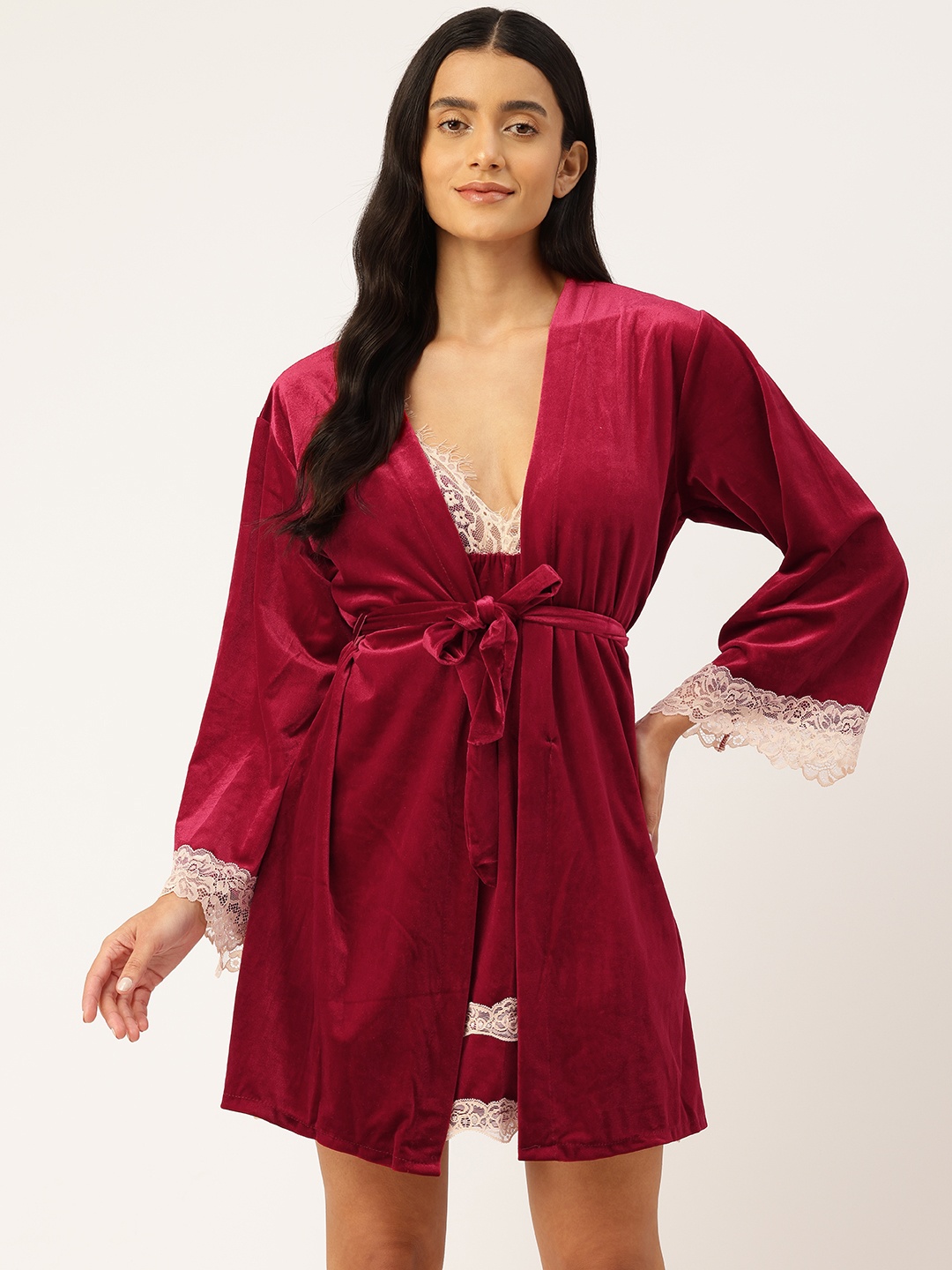 

Ms.Lingies Velvet Baby Doll With Robe, Maroon