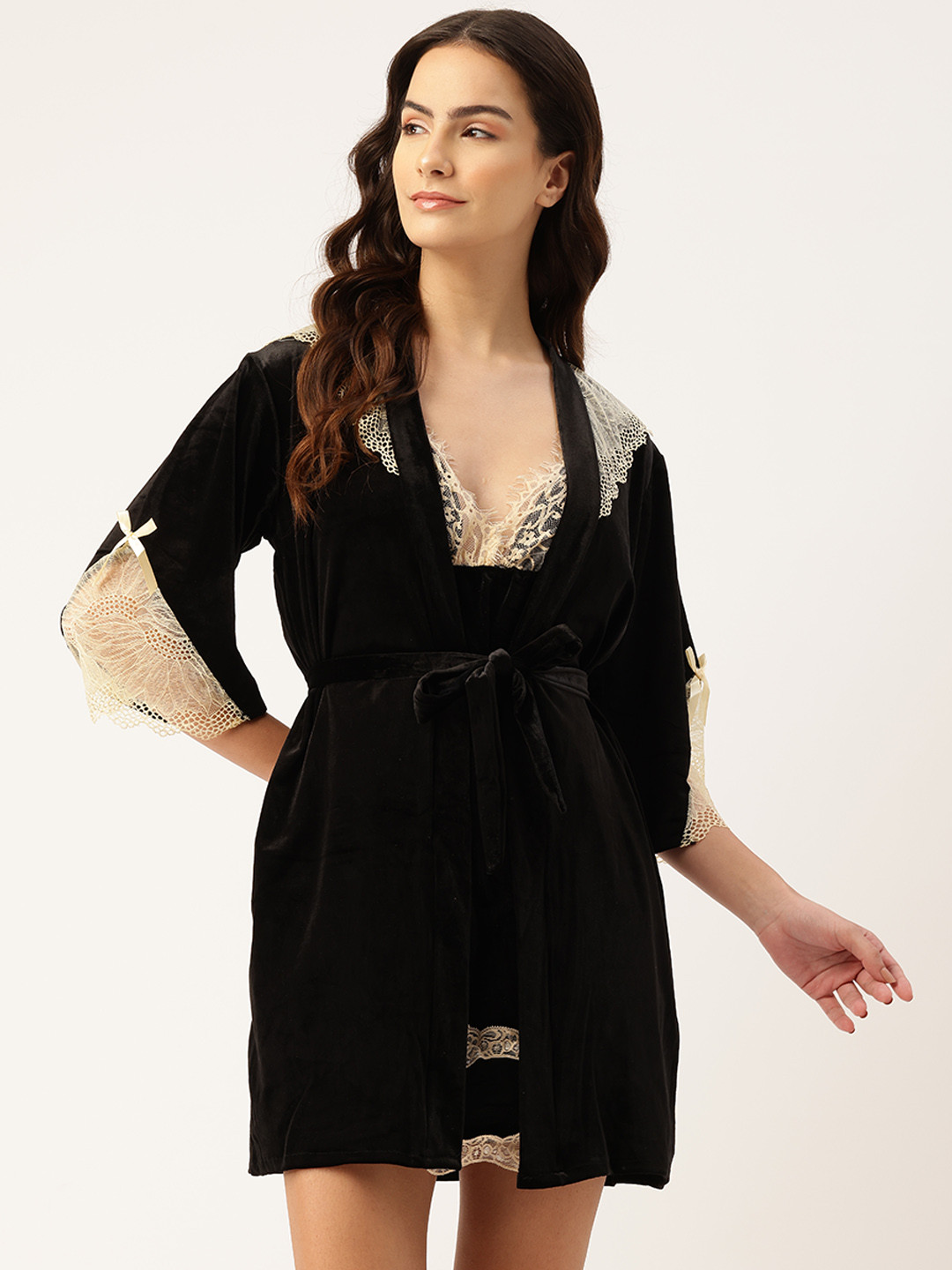 

Ms.Lingies Velvet Baby Doll With Robe, Black