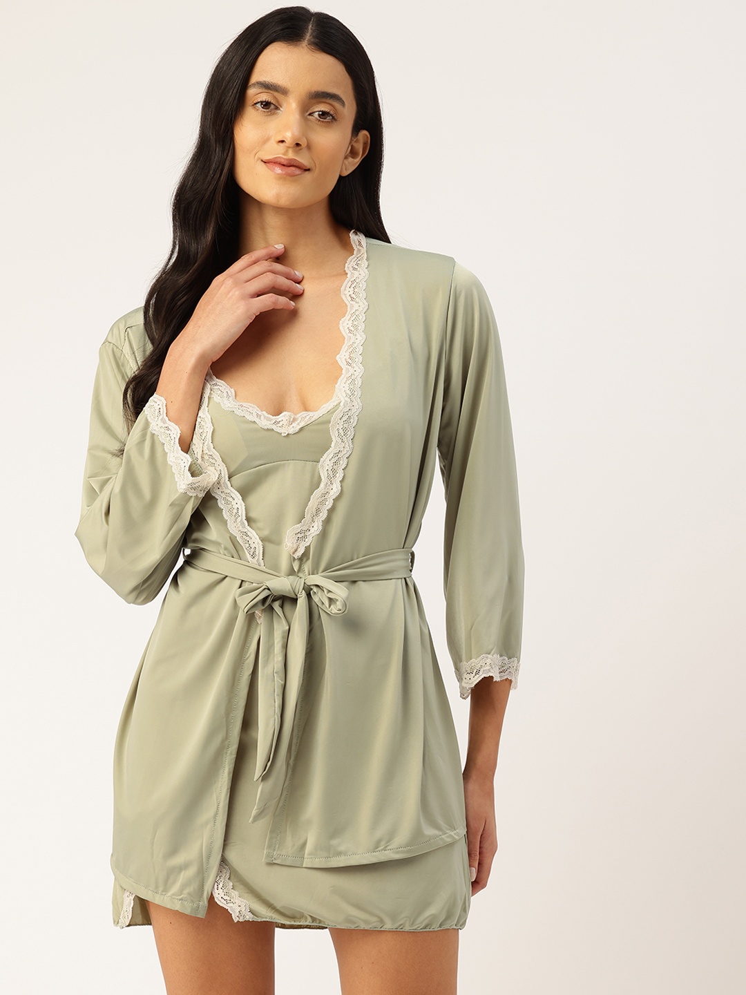 

Ms.Lingies Satin Baby Doll with Robe, Green