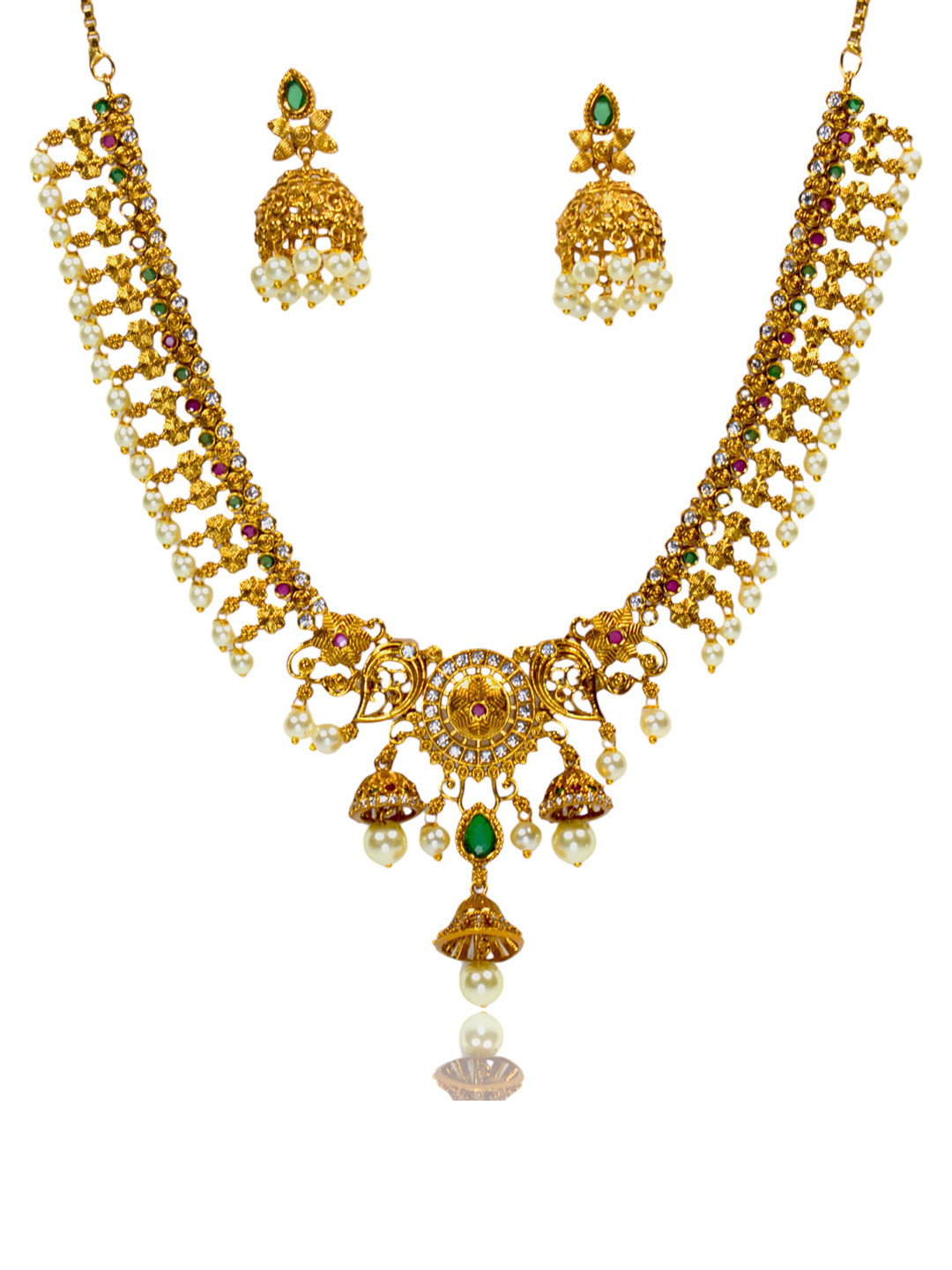 

SHARLEEZ Gold-Plated AD Studded Necklace and Earrings