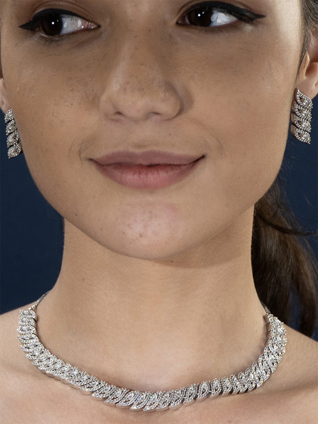 

SHARLEEZ Silver-Plated American Diamond Studded Jewellery Set