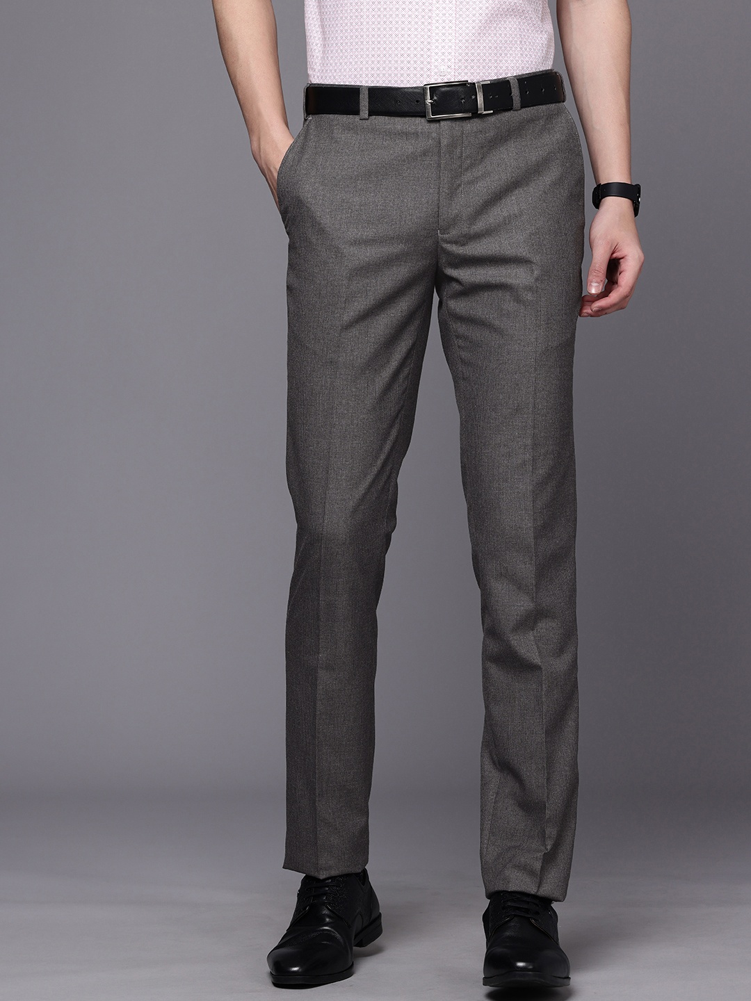 

Raymond Men Textured Slim Fit Formal Trousers, Grey