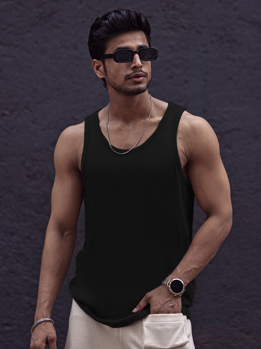 

Powerlook Pure Cotton Sleeveless Innerwear Vest, Black