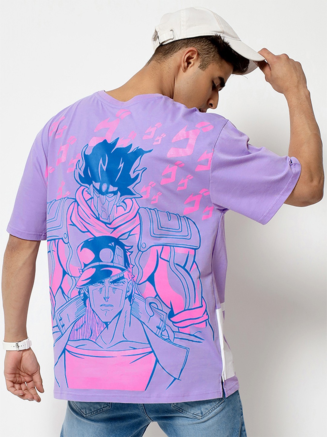 

COMICSENSE JoJo's Bizarre Adventure Anime Yare Yare Printed Cotton Oversized T Shirt, Purple