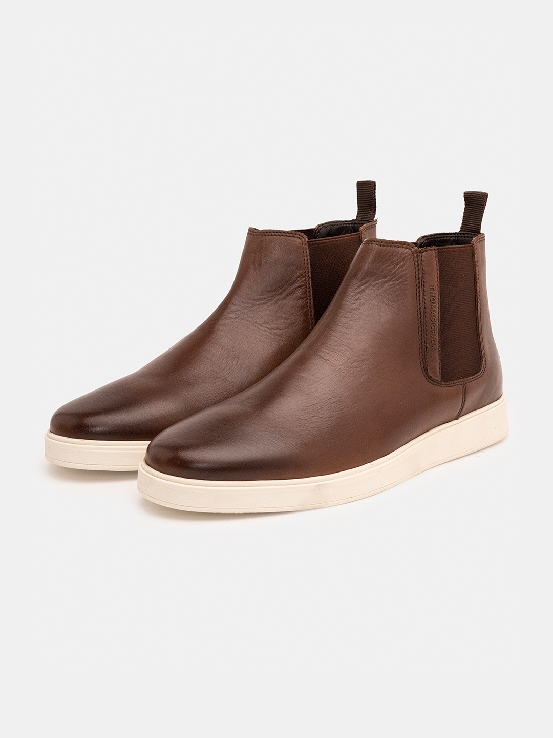 

THOMAS CRICK Men Leather Chelsea Boots, Brown