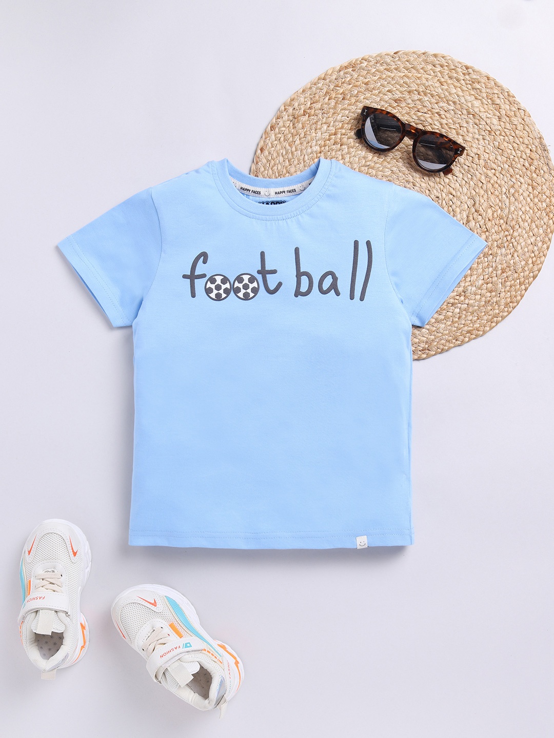 

Happy Faces Boys Pure Cotton Graphic Printed T-shirt, Blue